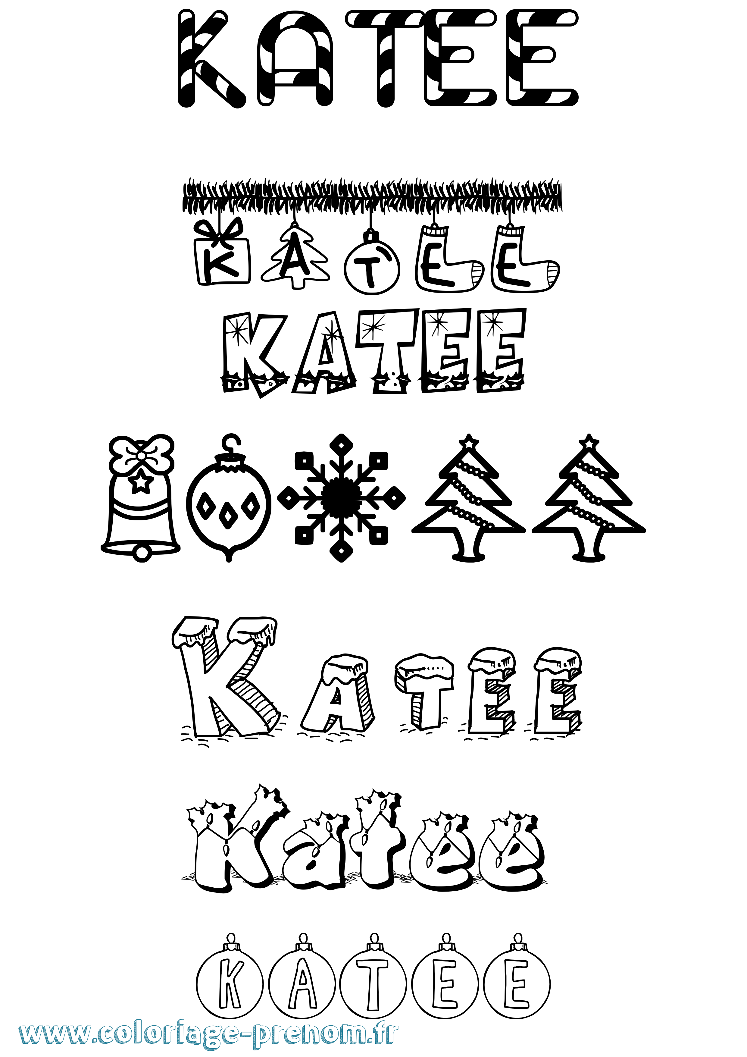 Coloriage Katee Noël Coloriage prénom Katee Noël