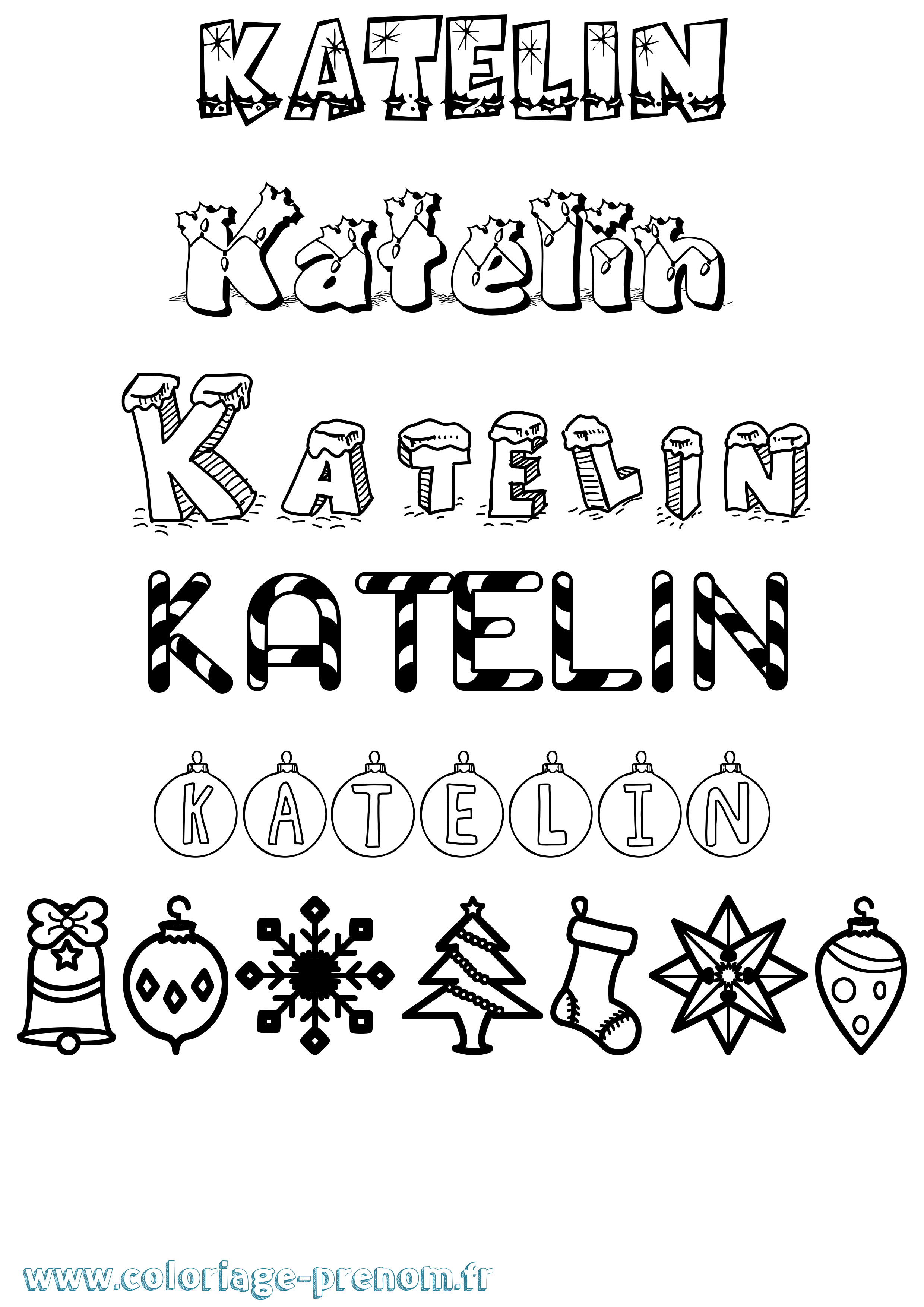 Coloriage Katelin Noël Coloriage prénom Katelin Noël