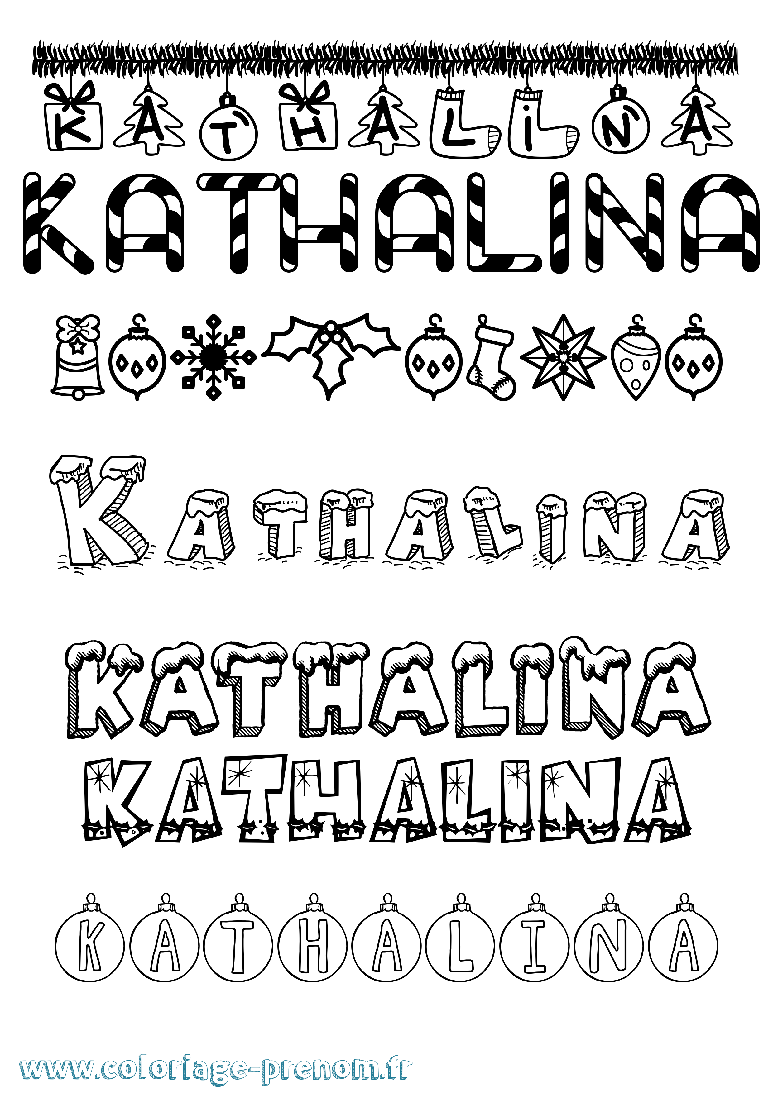 Coloriage Kathalina Noël Coloriage prénom Kathalina Noël