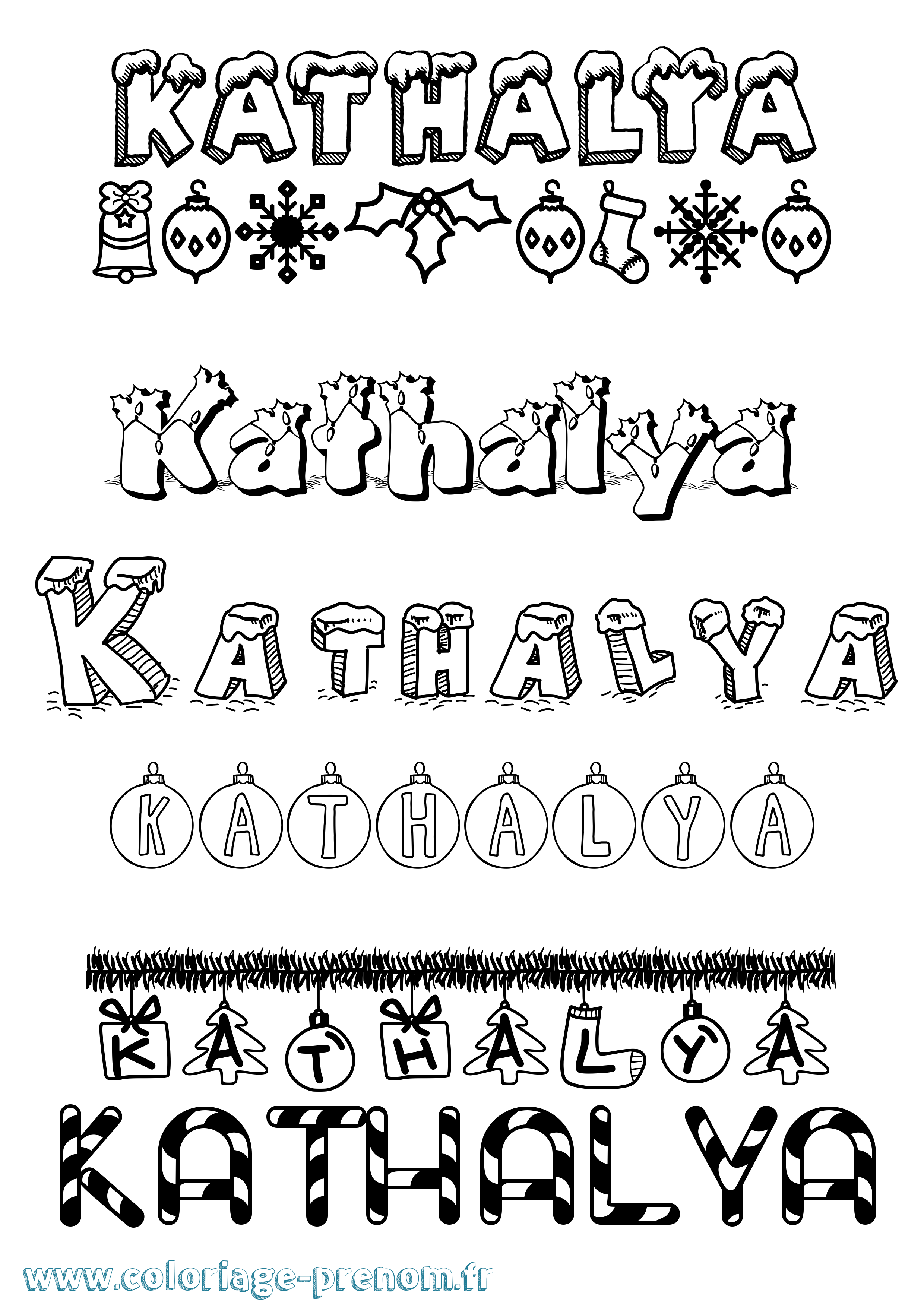 Coloriage Kathalya Noël Coloriage prénom Kathalya Noël