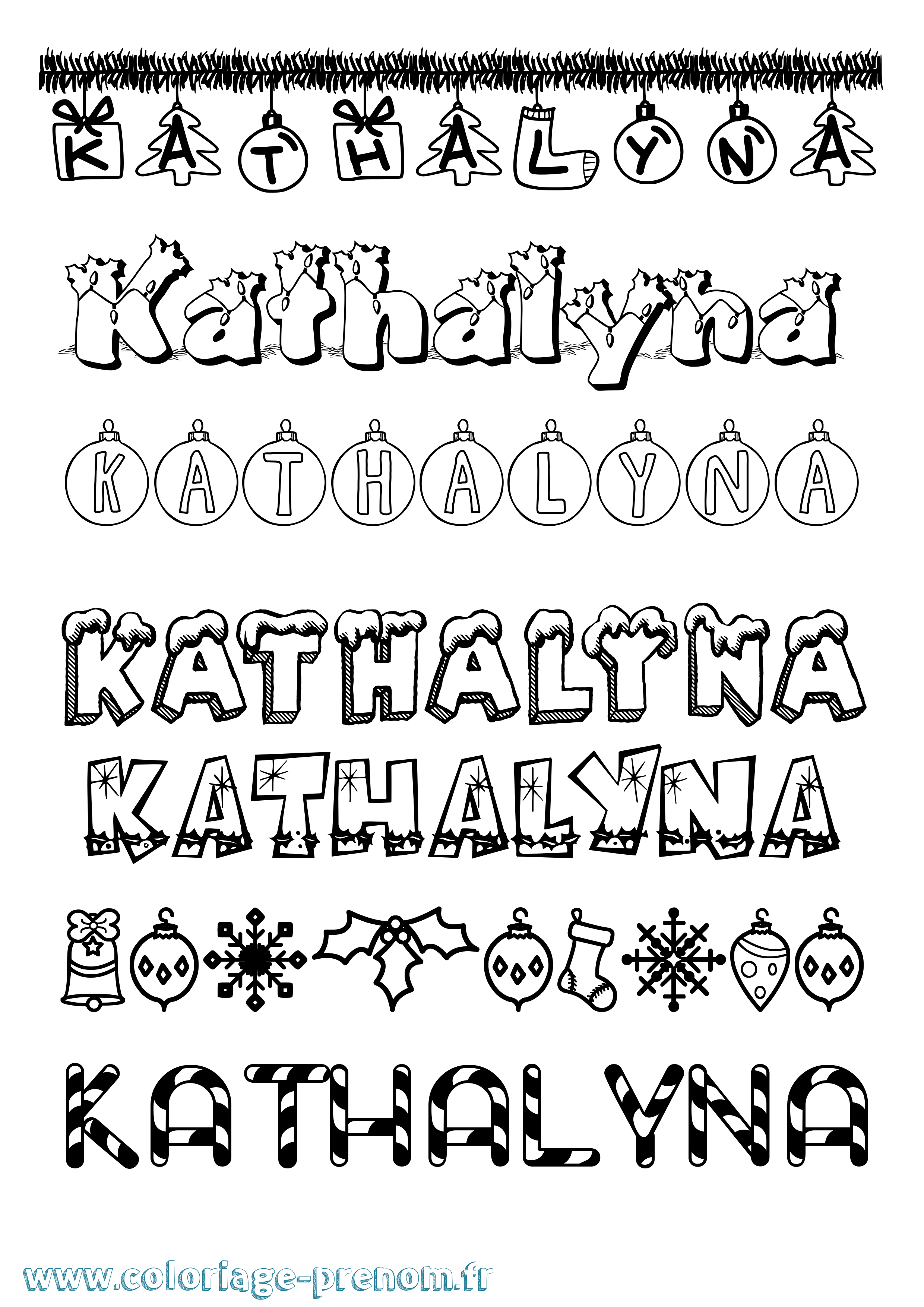 Coloriage Kathalyna Noël Coloriage prénom Kathalyna Noël