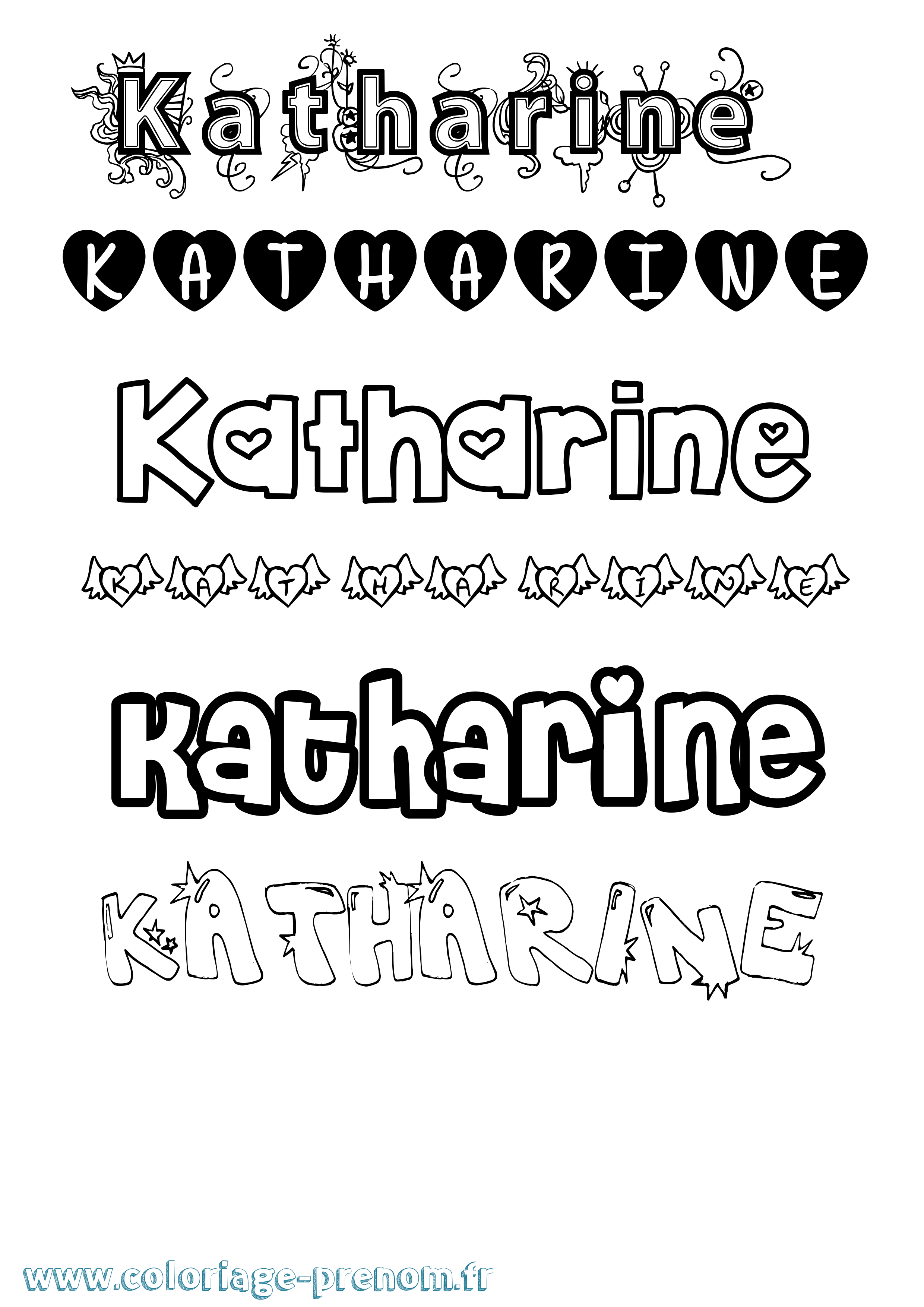 Coloriage Katharine Girly Coloriage prénom Katharine Girly