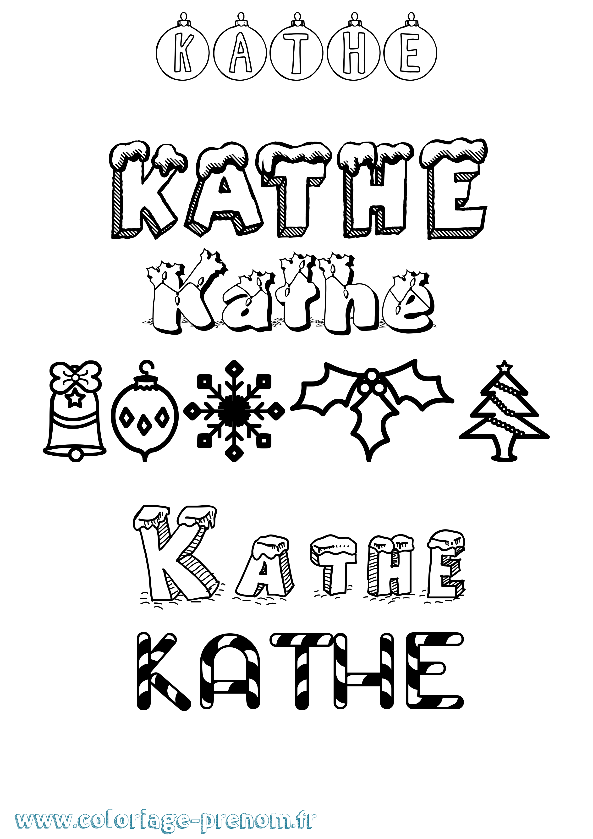 Coloriage Kathe Noël Coloriage prénom Kathe Noël