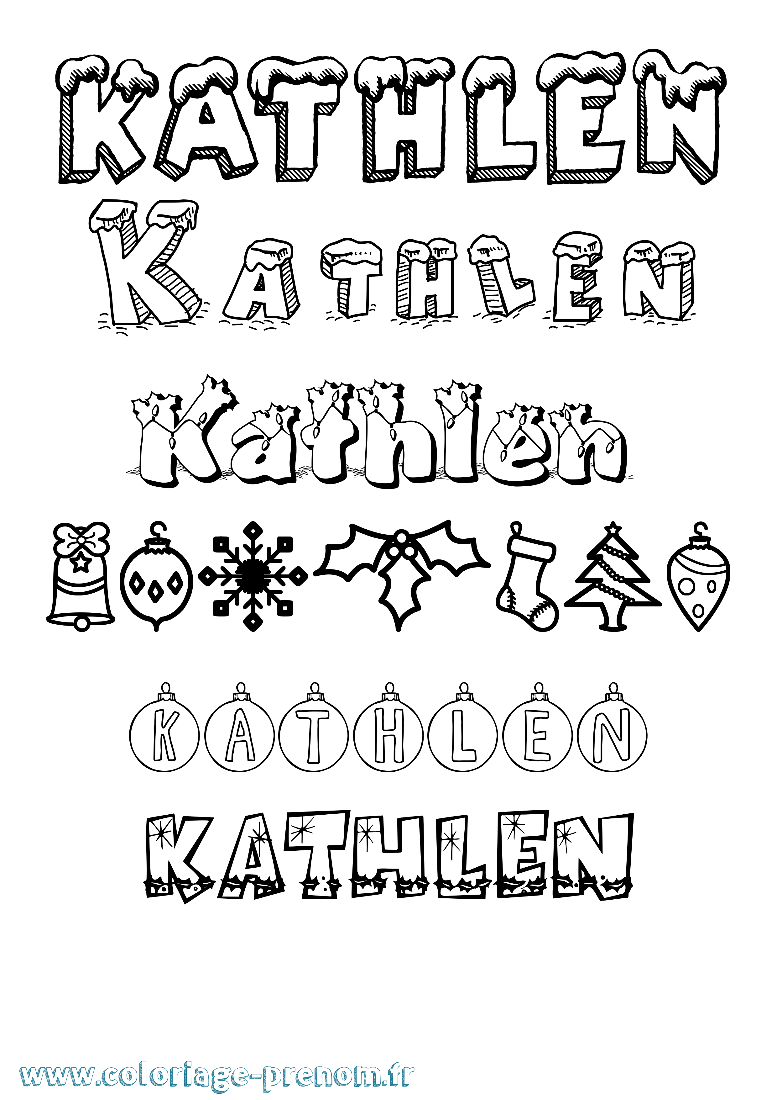 Coloriage Kathlen Noël Coloriage prénom Kathlen Noël