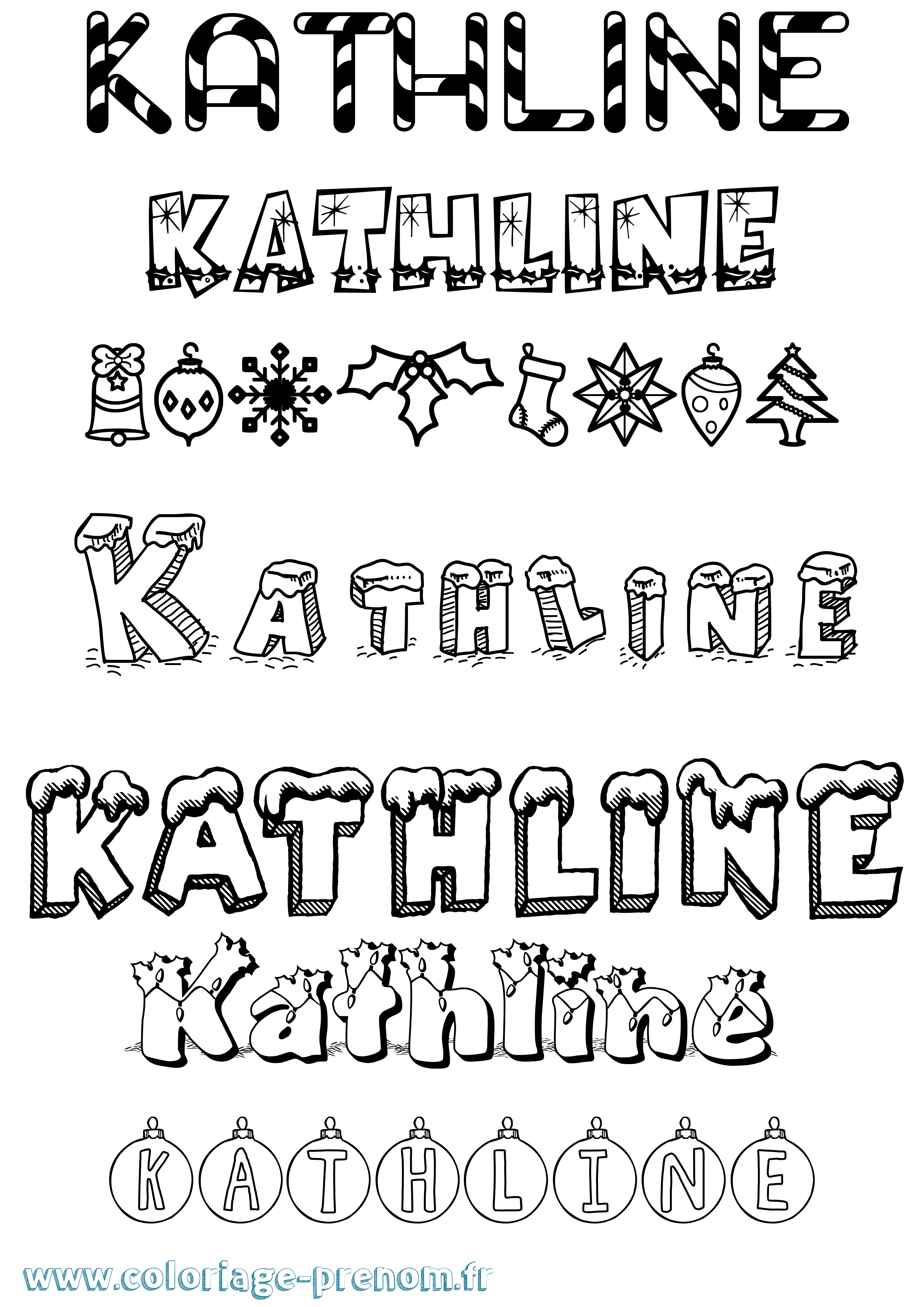 Coloriage Kathline Noël Coloriage prénom Kathline Noël