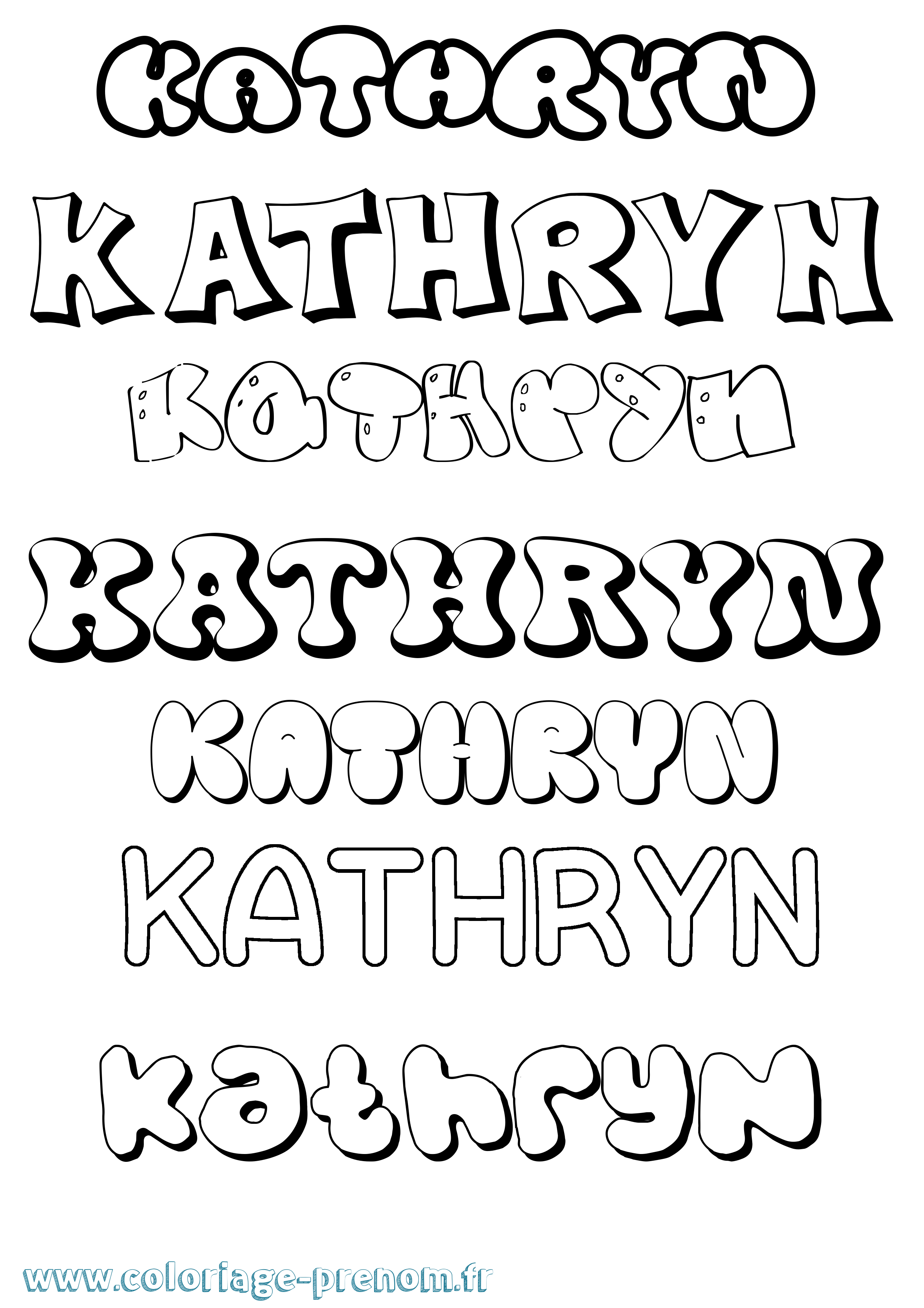 Coloriage Kathryn Bubble Coloriage prénom Kathryn Bubble