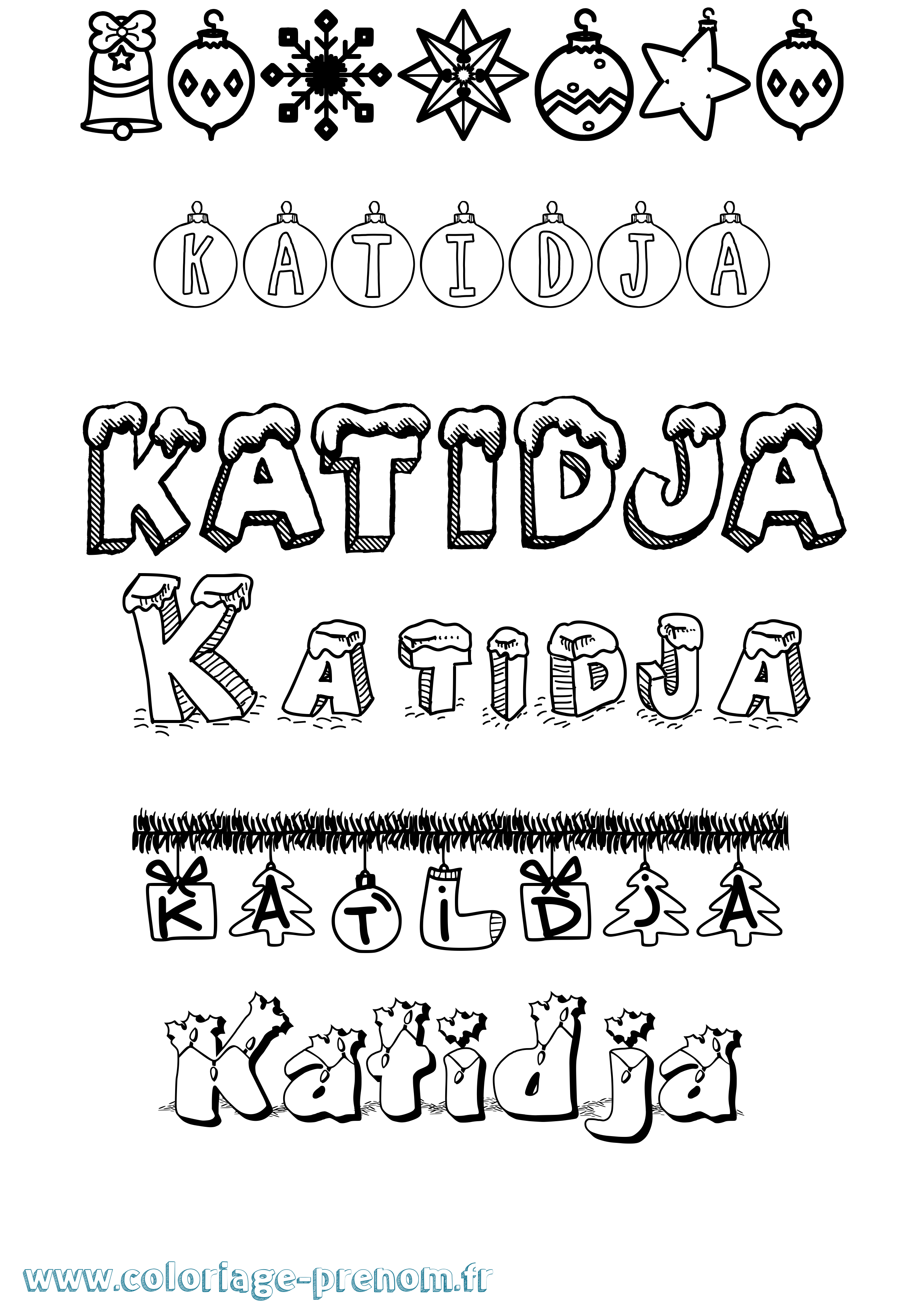 Coloriage Katidja Noël Coloriage prénom Katidja Noël