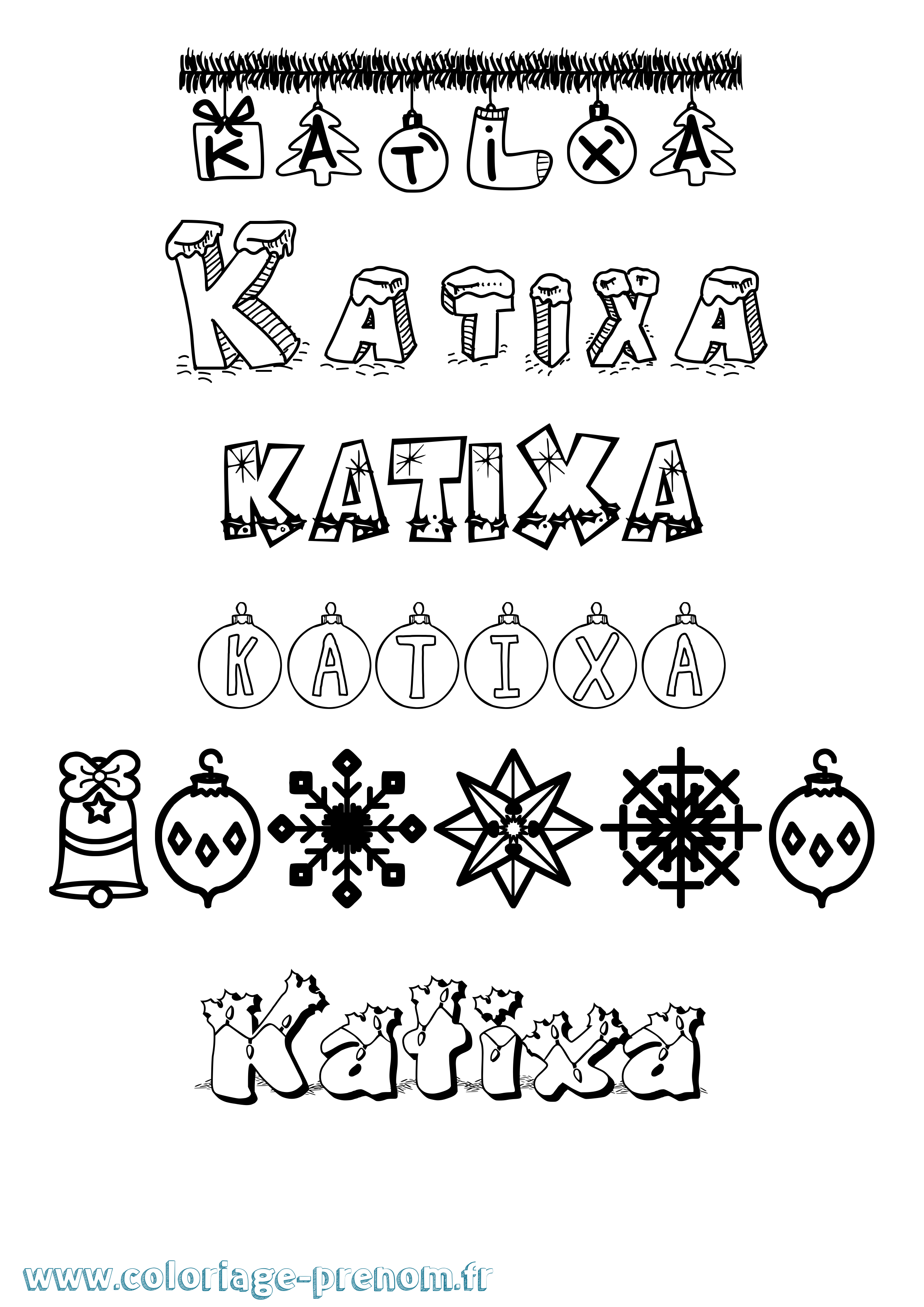 Coloriage Katixa Noël Coloriage prénom Katixa Noël