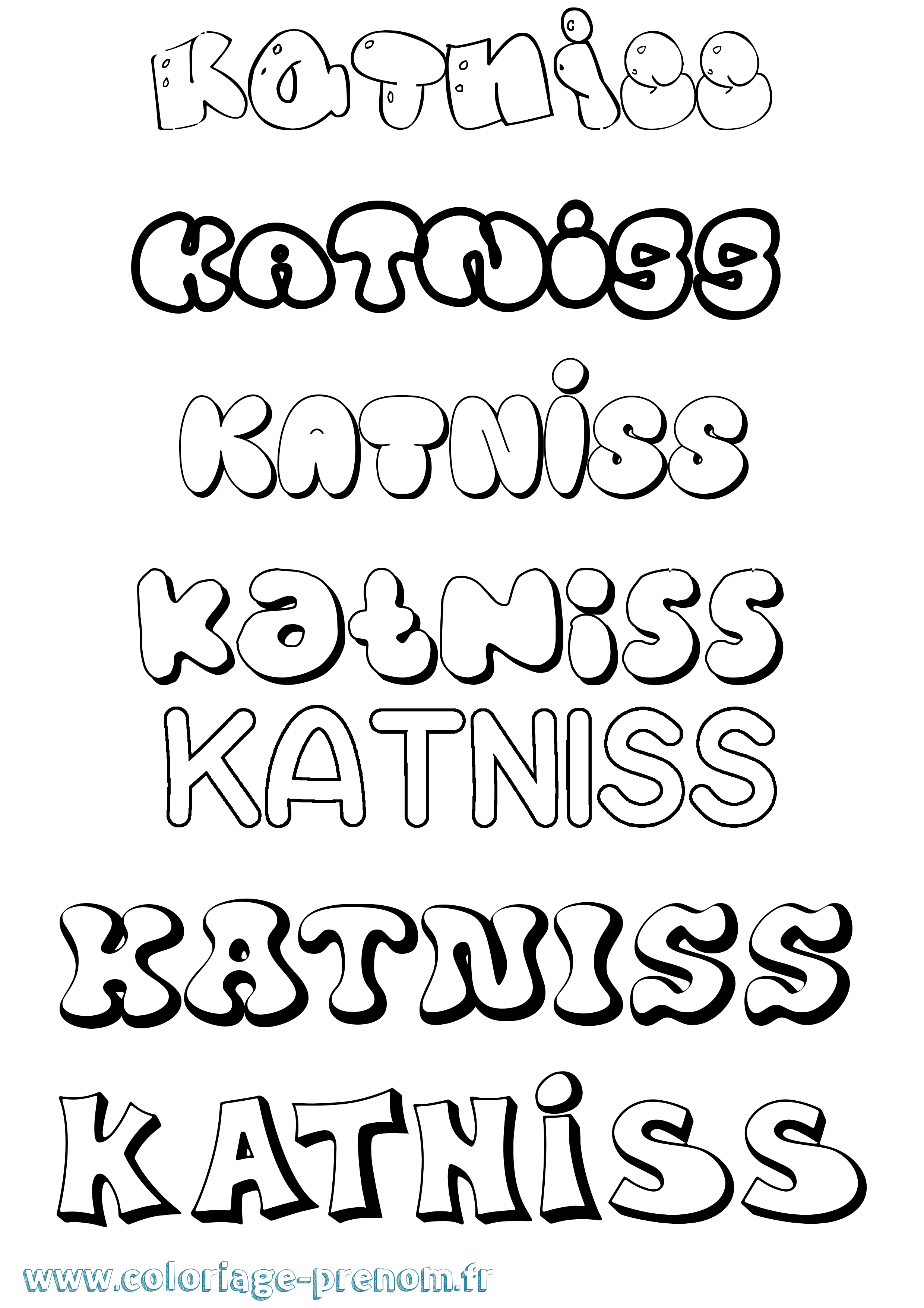 Coloriage Katniss Bubble Coloriage prénom Katniss Bubble