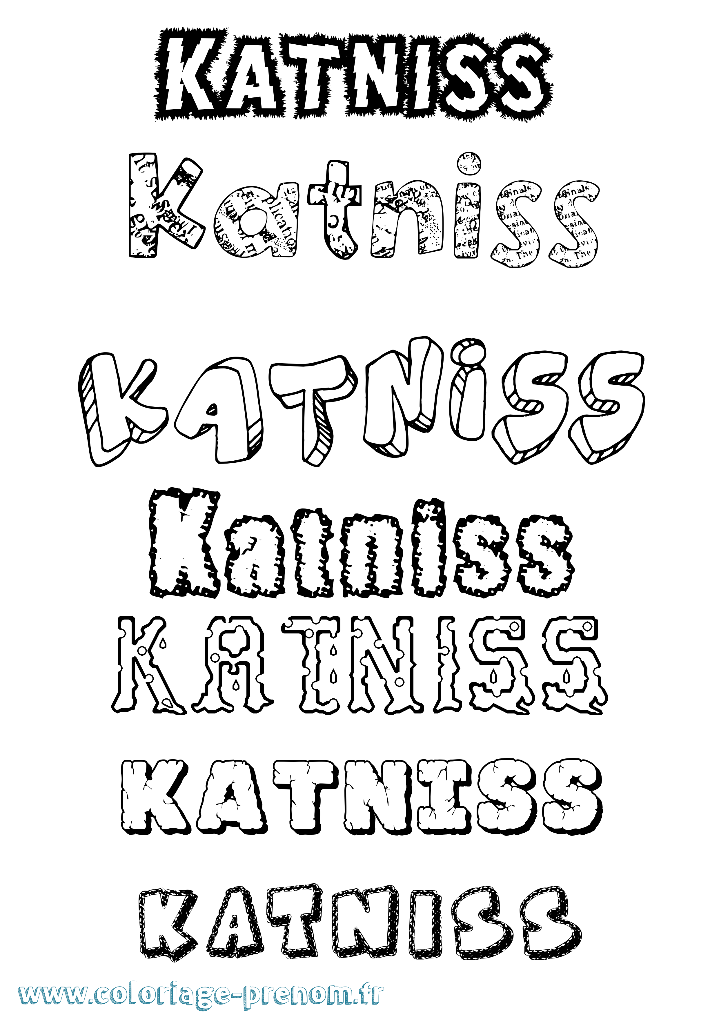 Coloriage Katniss Destructuré Coloriage prénom Katniss Destructuré