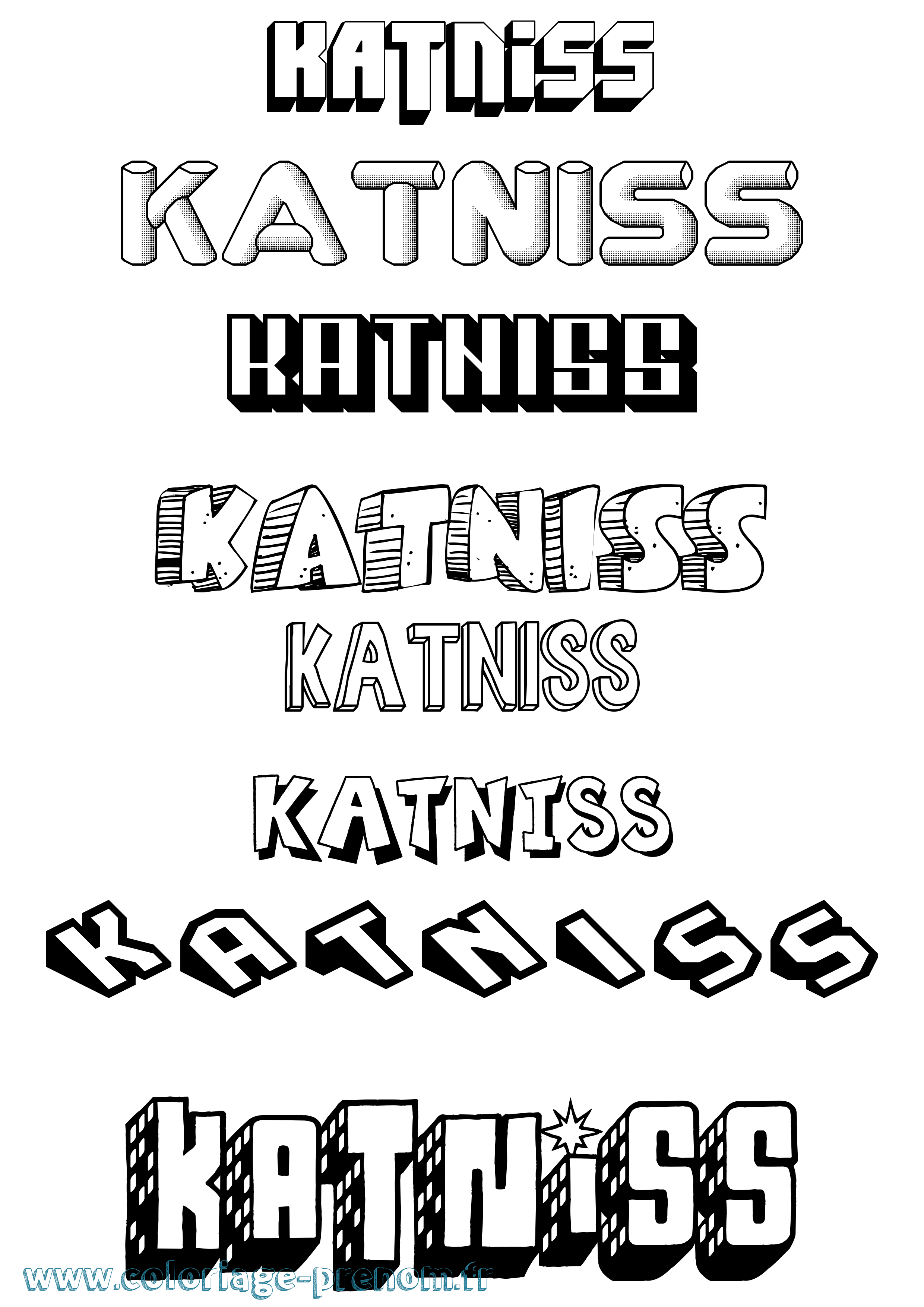 Coloriage Katniss Effet 3D Coloriage prénom Katniss Effet 3D