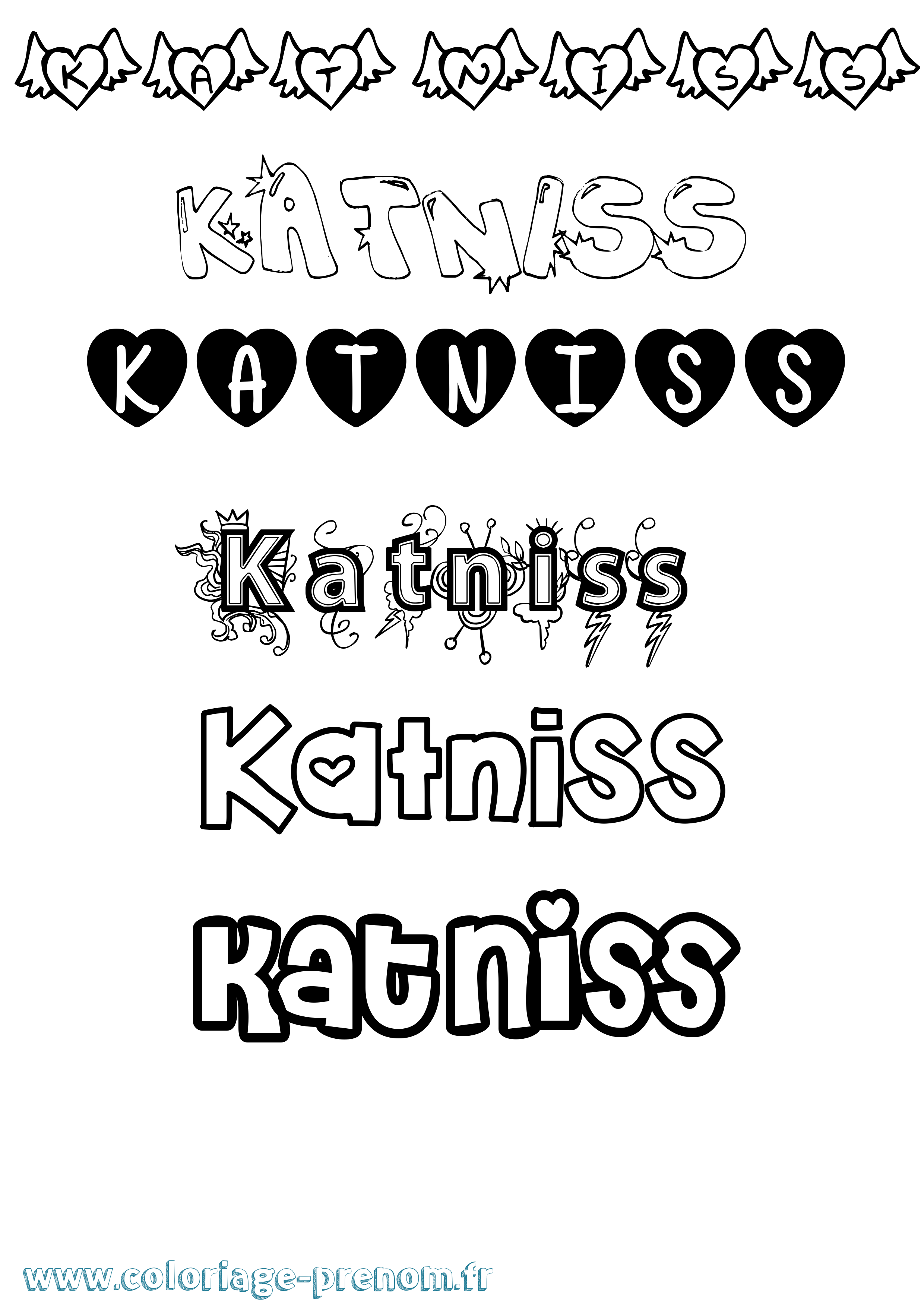 Coloriage Katniss Girly Coloriage prénom Katniss Girly
