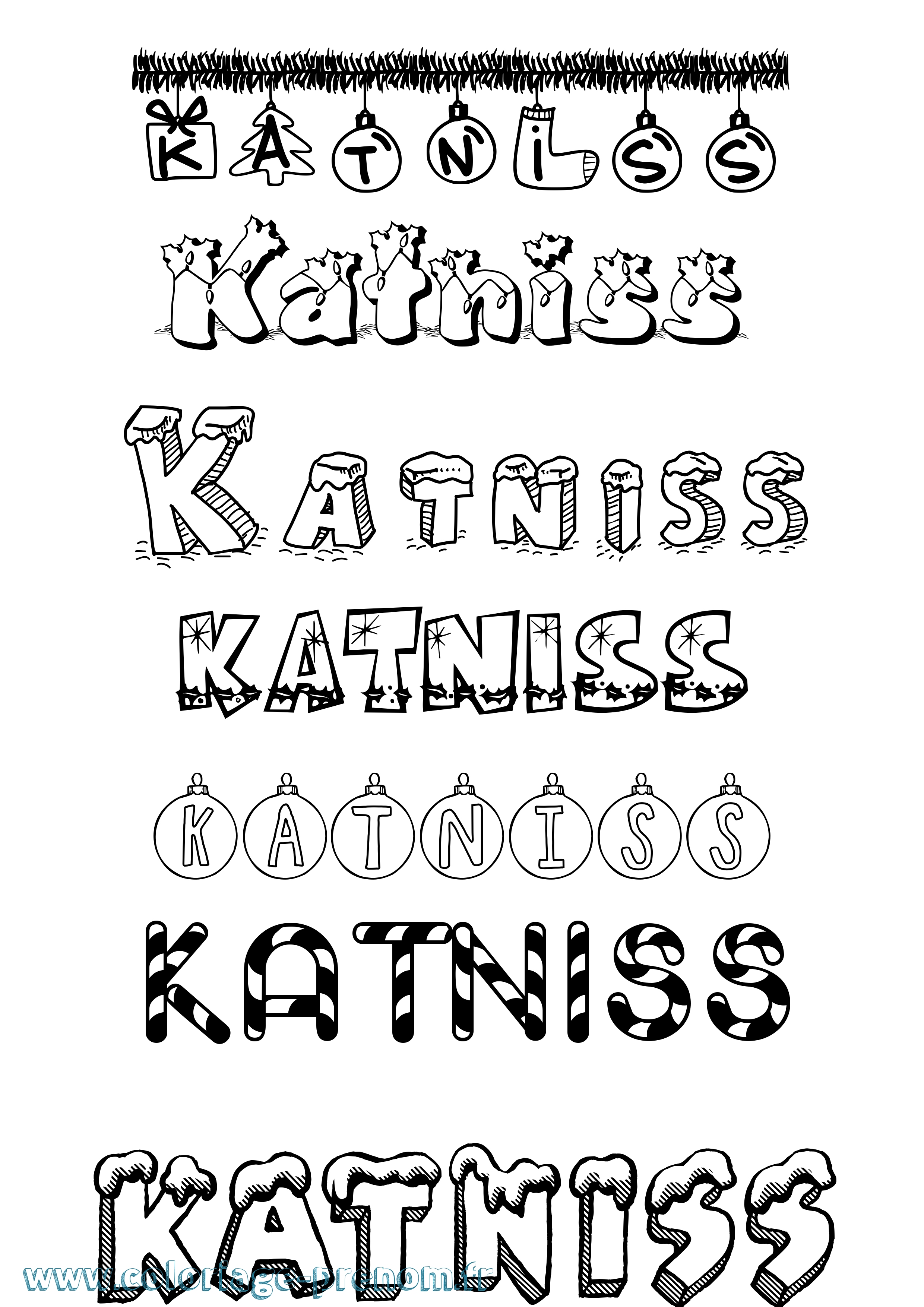 Coloriage Katniss Noël Coloriage prénom Katniss Noël