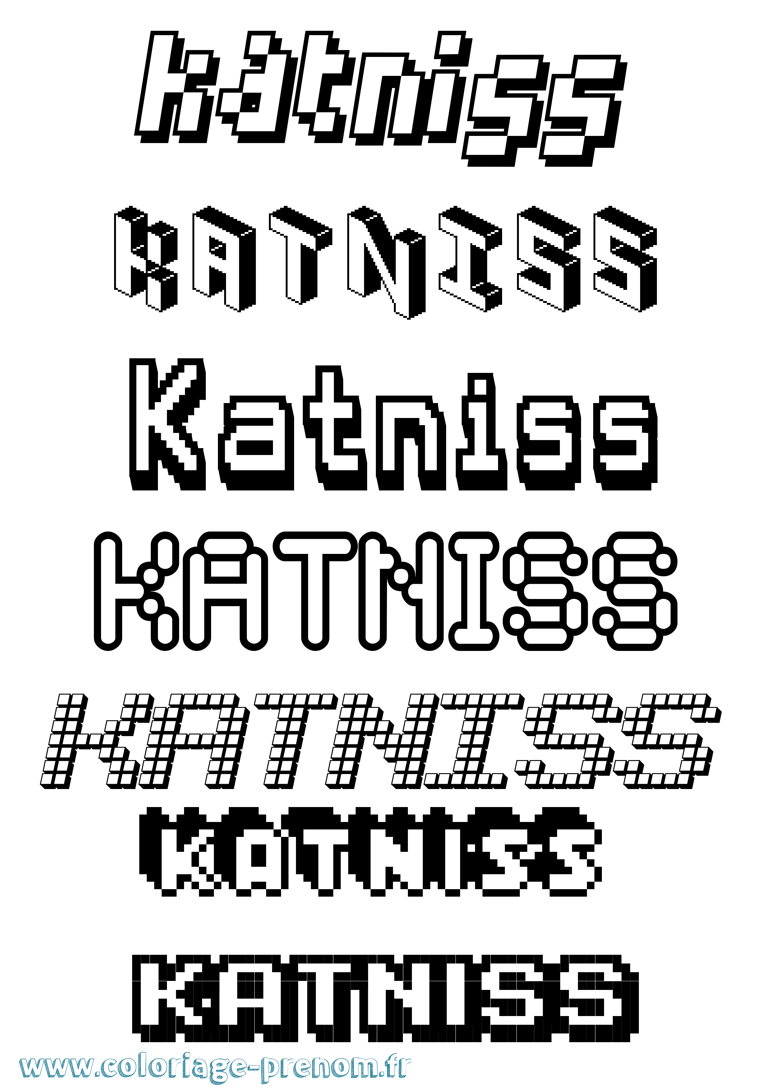 Coloriage Katniss Pixel Coloriage prénom Katniss Pixel