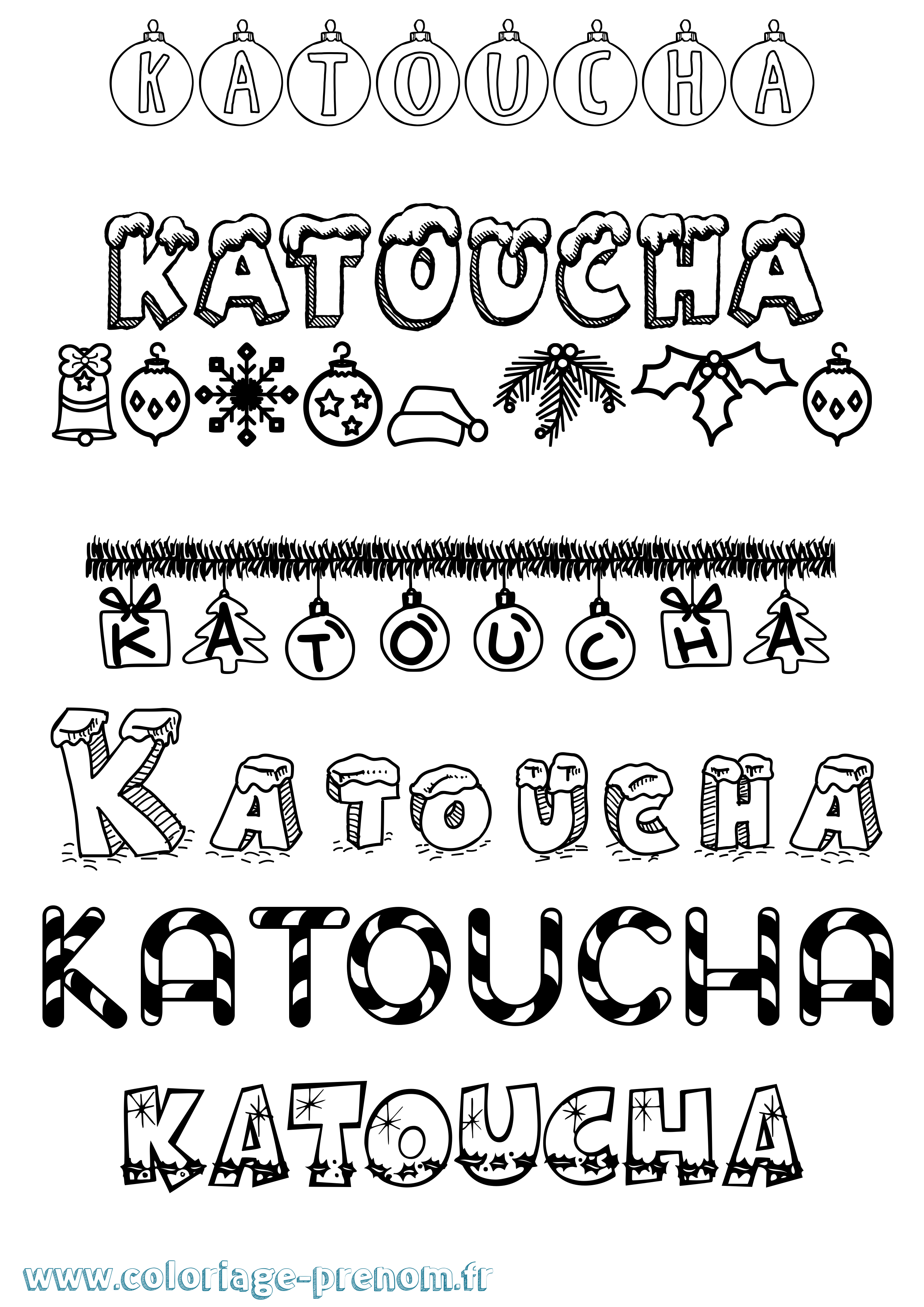 Coloriage Katoucha Noël Coloriage prénom Katoucha Noël