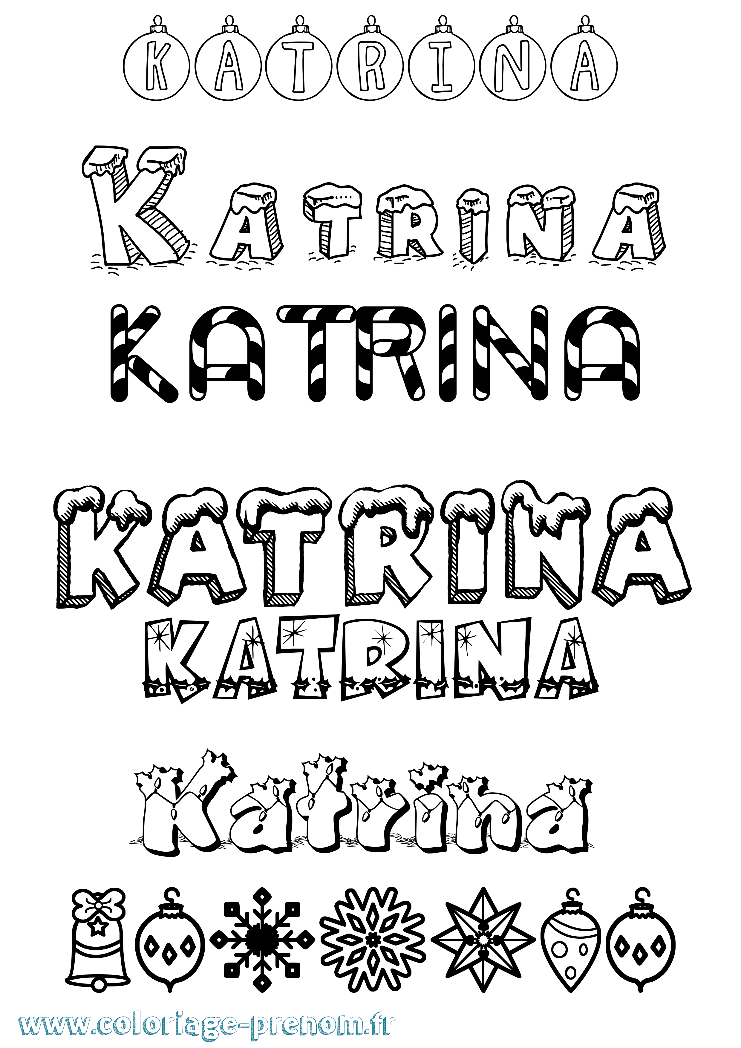 Coloriage Katrina Noël Coloriage prénom Katrina Noël