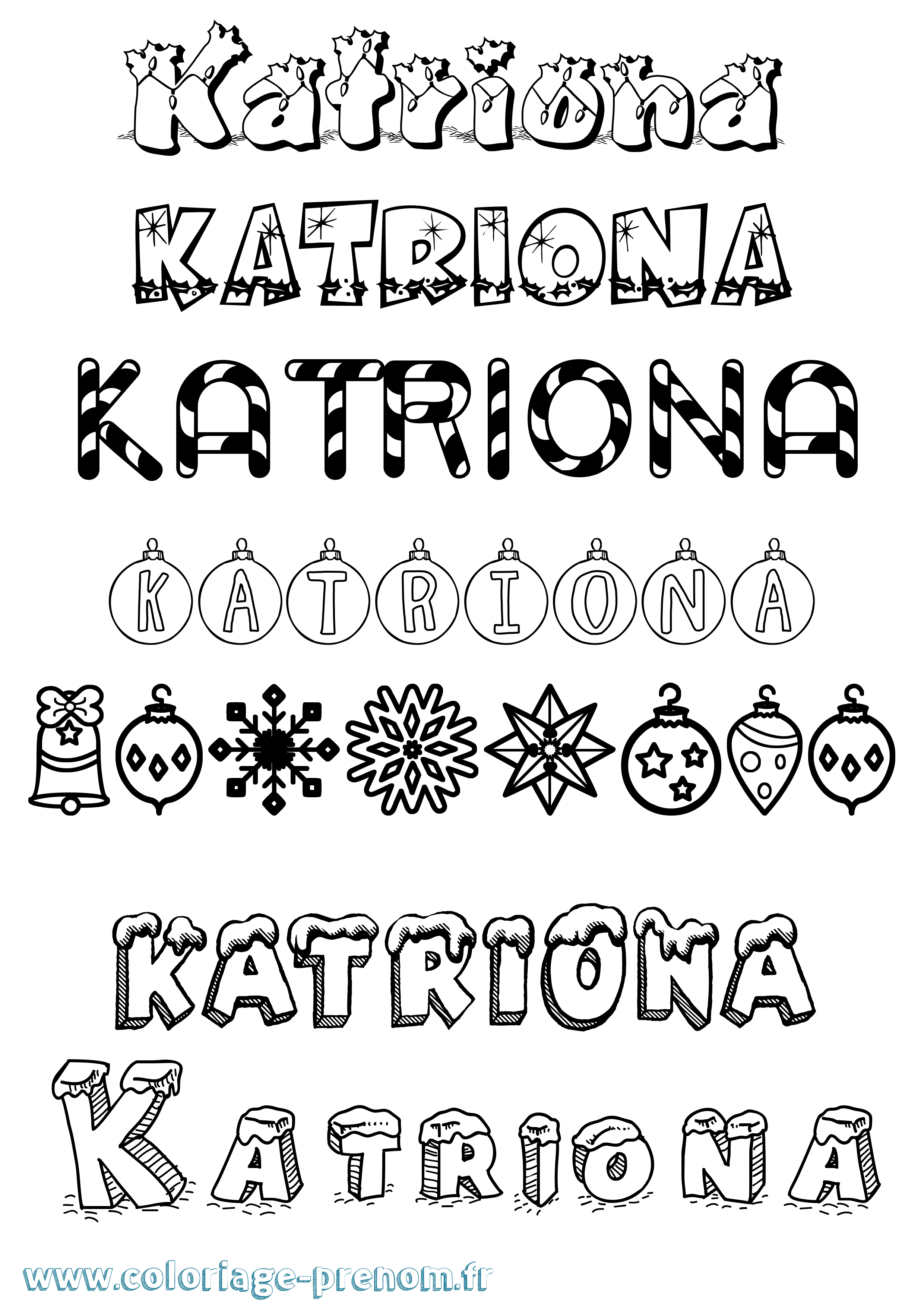 Coloriage Katriona Noël Coloriage prénom Katriona Noël