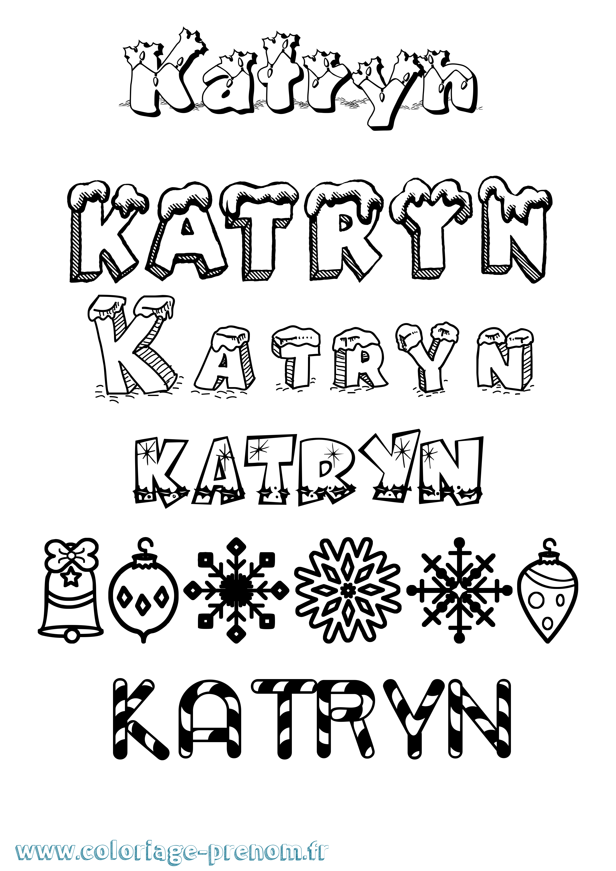 Coloriage Katryn Noël Coloriage prénom Katryn Noël