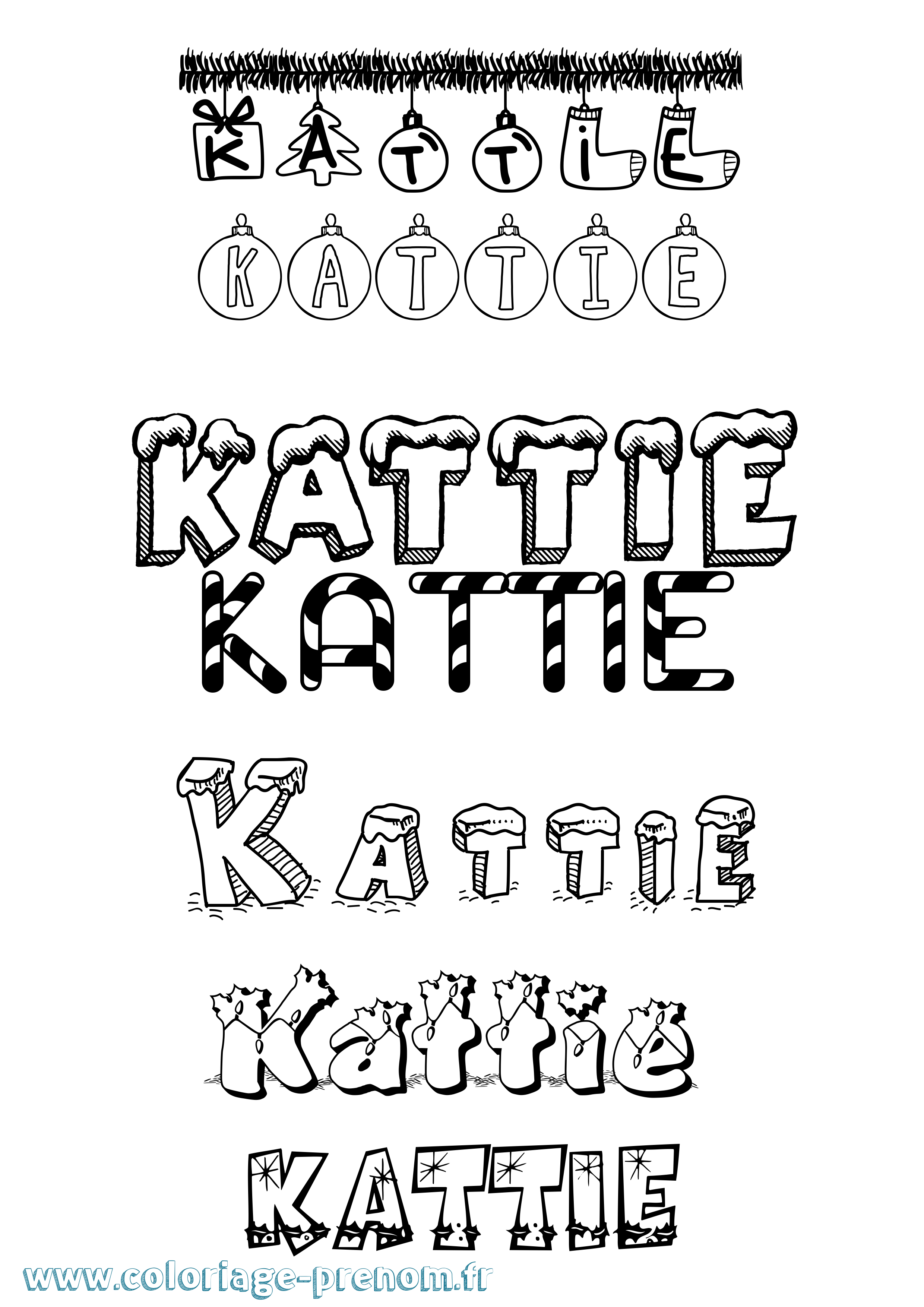 Coloriage Kattie Noël Coloriage prénom Kattie Noël