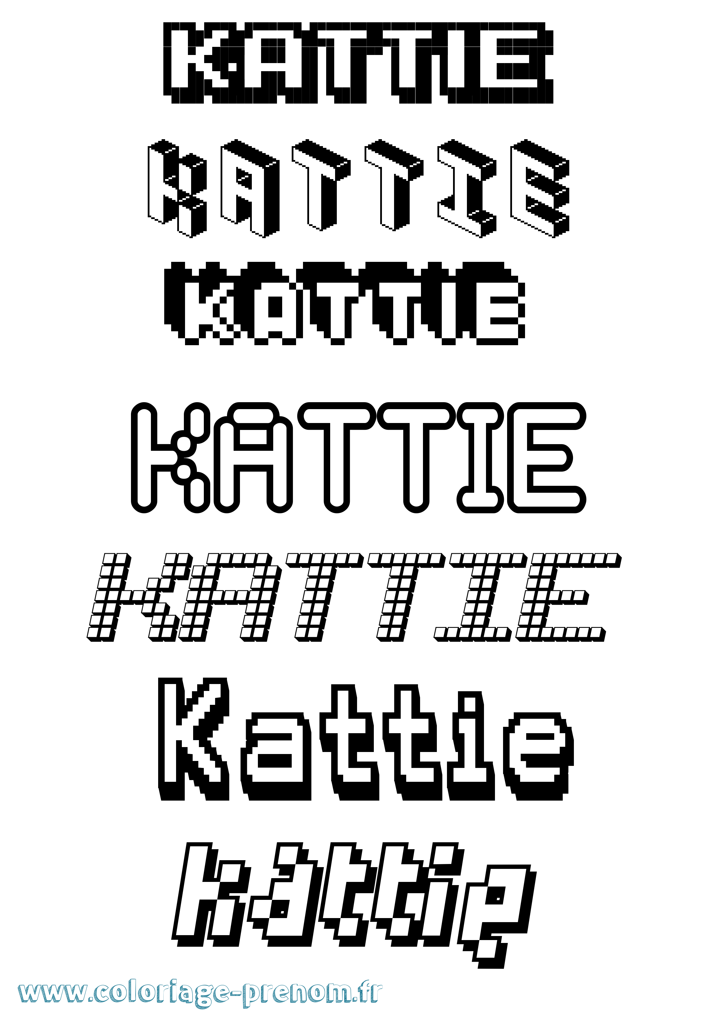 Coloriage Kattie Pixel Coloriage prénom Kattie Pixel