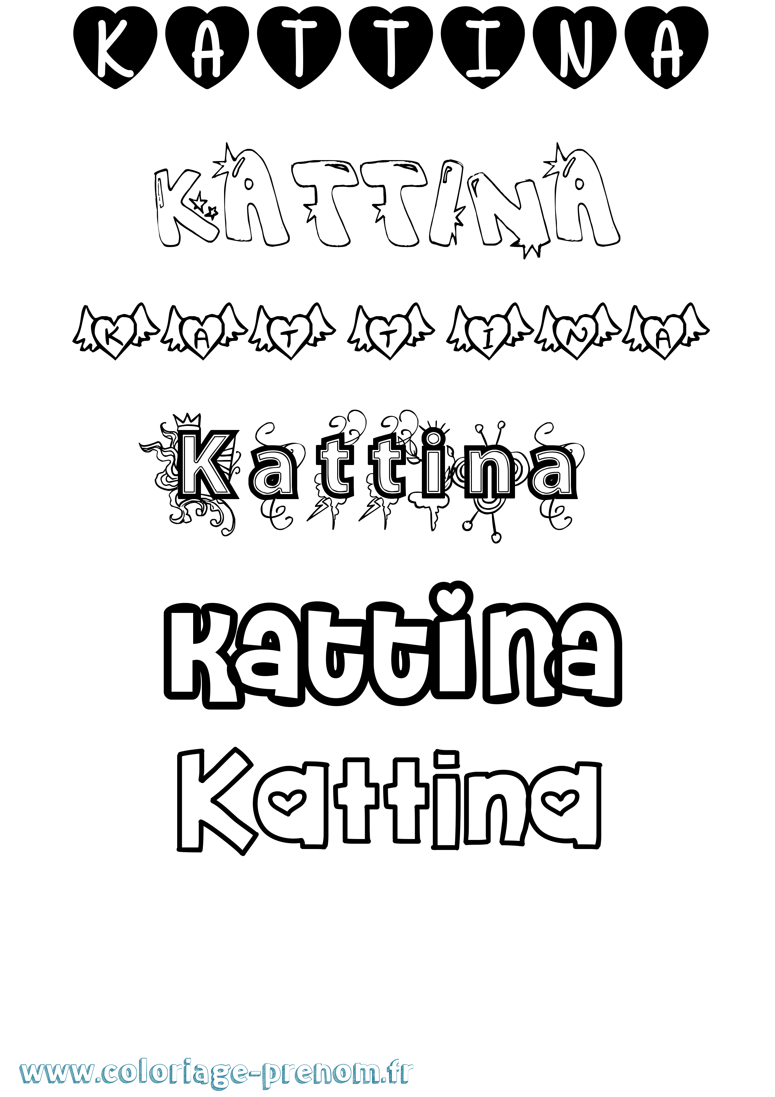Coloriage Kattina Girly Coloriage prénom Kattina Girly
