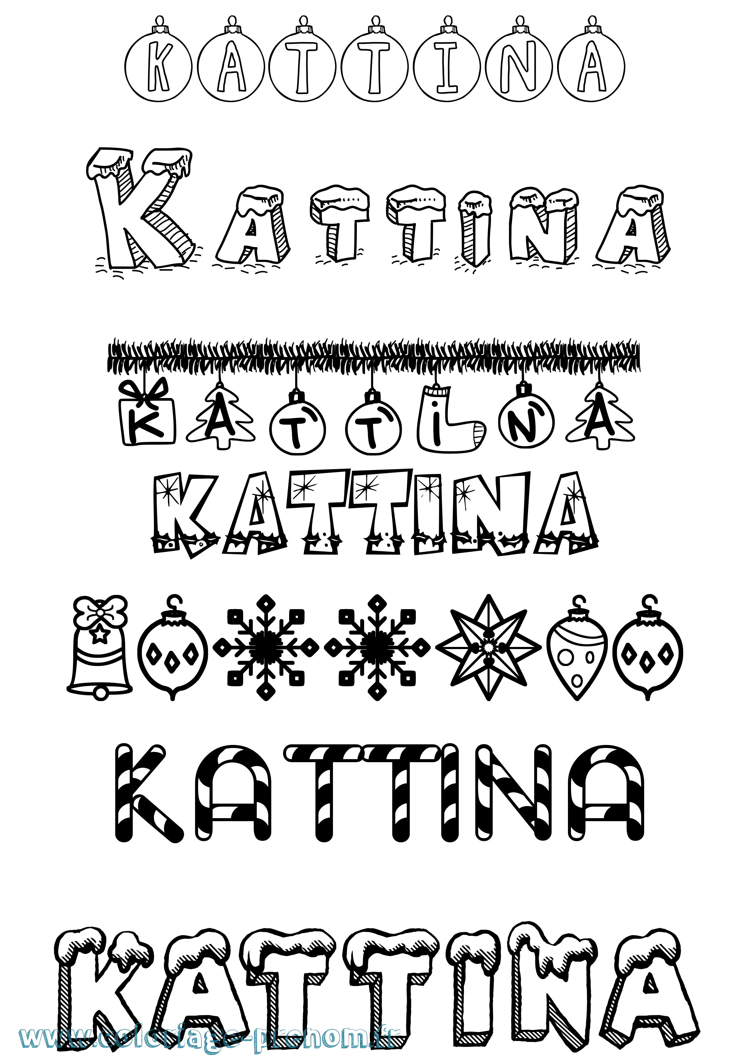 Coloriage Kattina Noël Coloriage prénom Kattina Noël