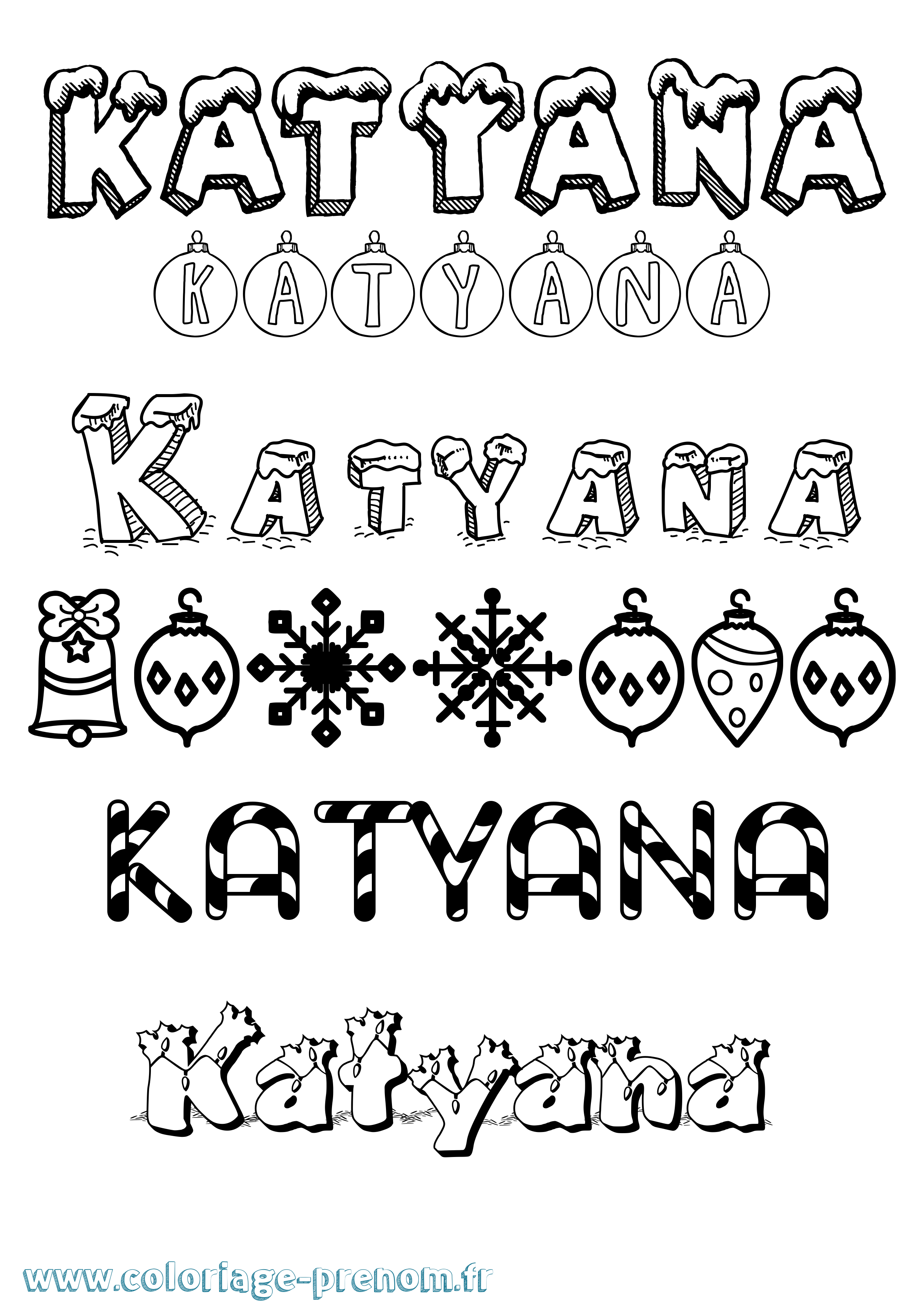 Coloriage Katyana Noël Coloriage prénom Katyana Noël
