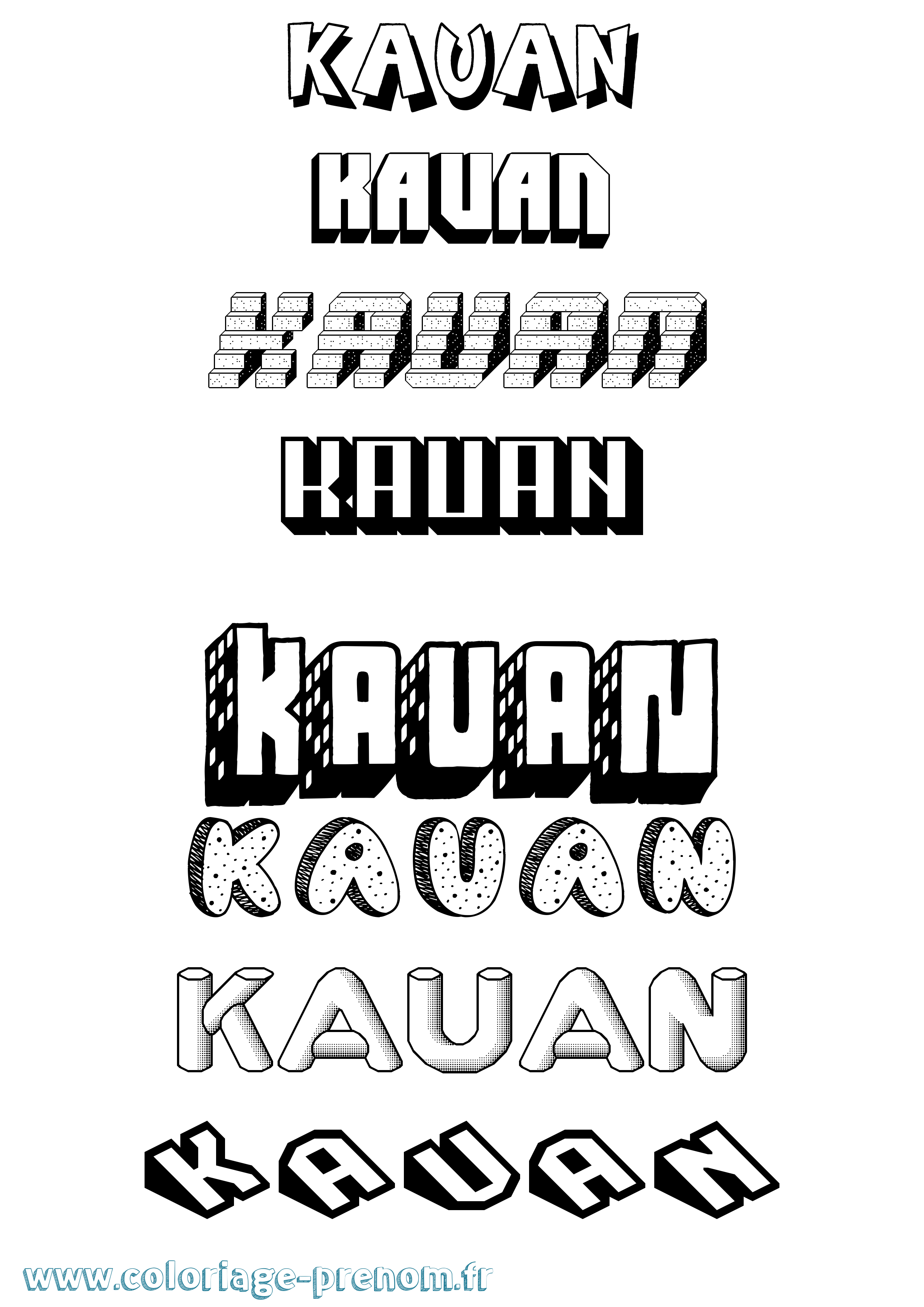 Coloriage Kauan Effet 3D Coloriage prénom Kauan Effet 3D