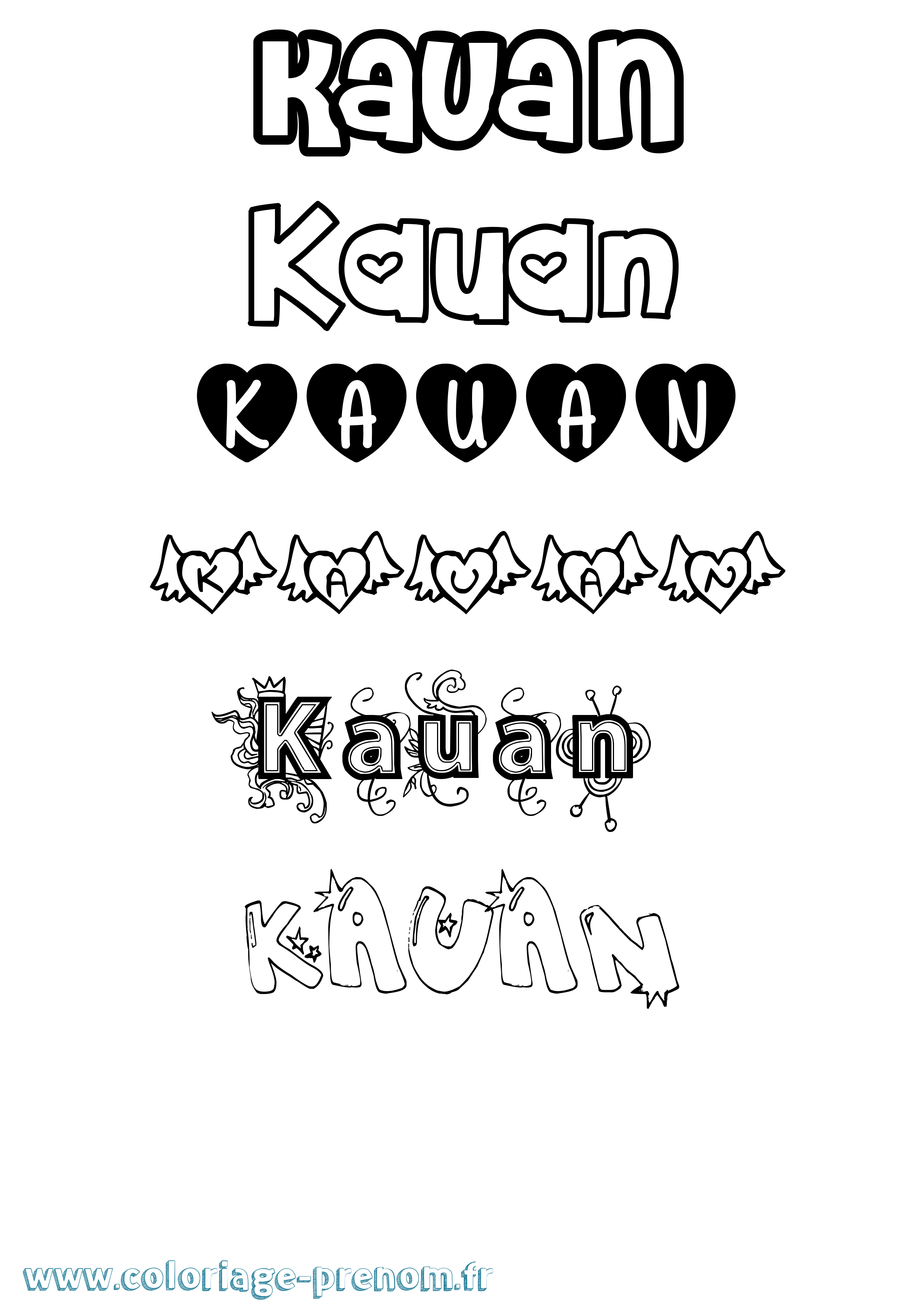 Coloriage Kauan Girly Coloriage prénom Kauan Girly