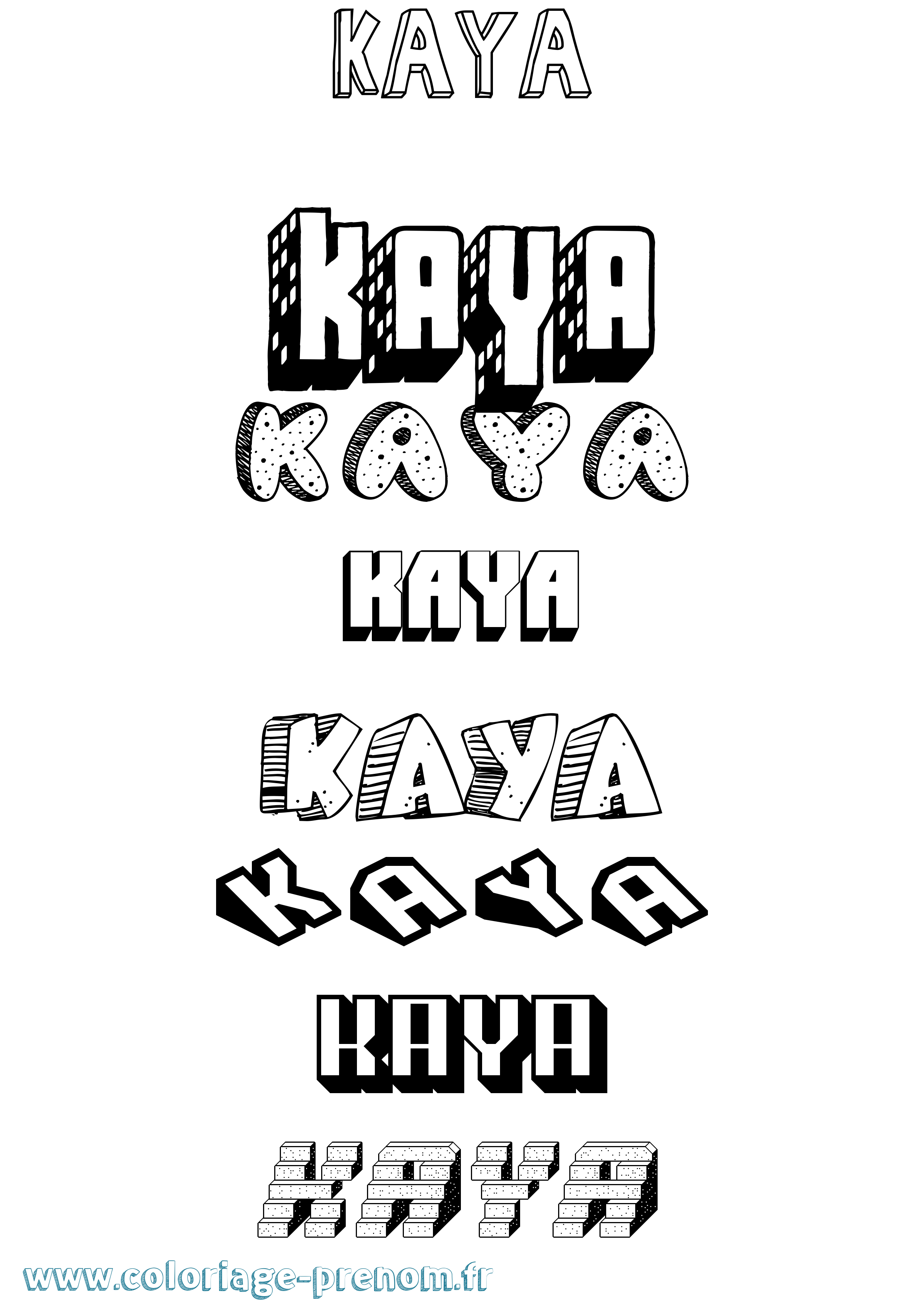 Coloriage Kaya Effet 3D Coloriage prénom Kaya Effet 3D