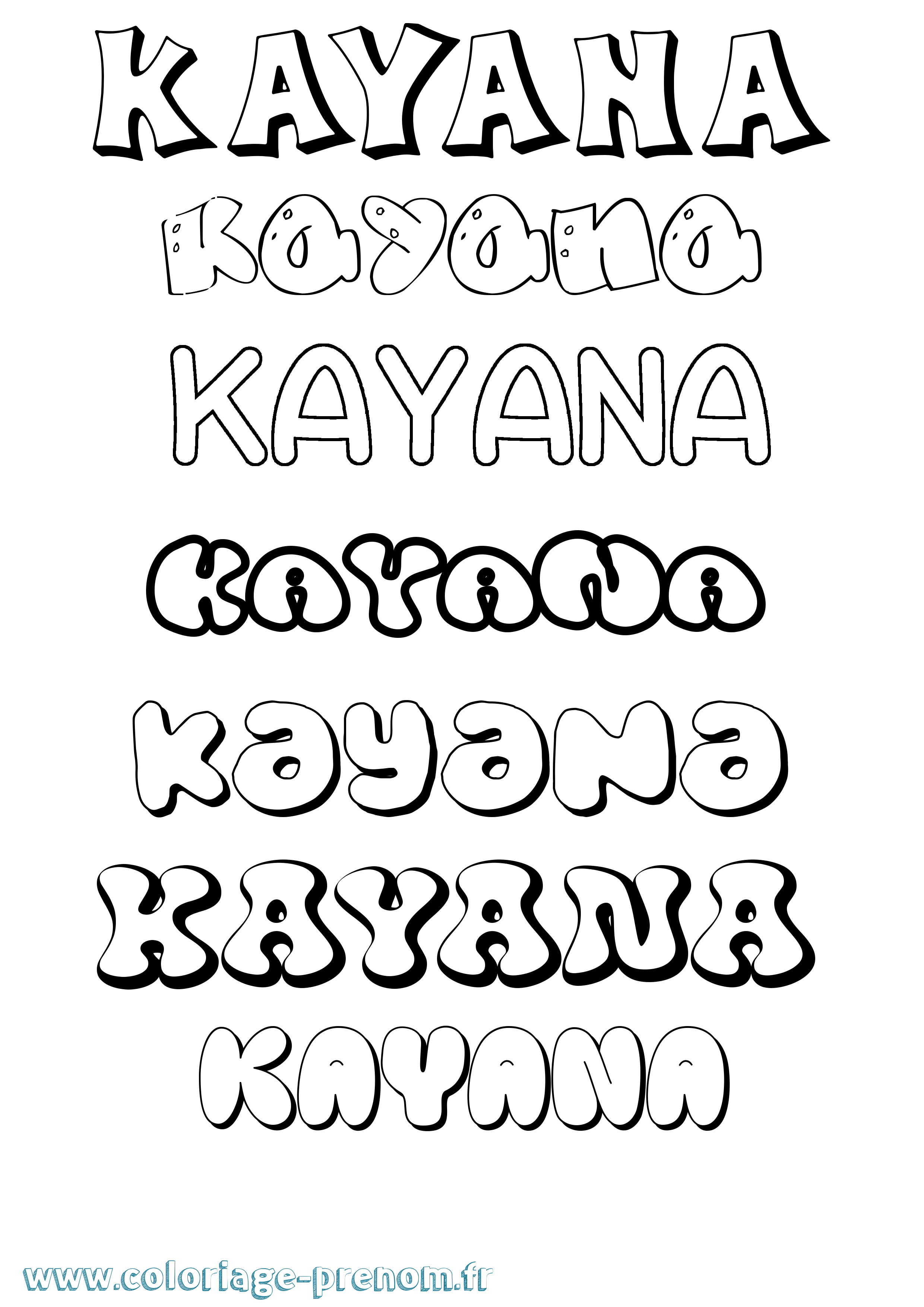 Coloriage Kayana Bubble Coloriage prénom Kayana Bubble