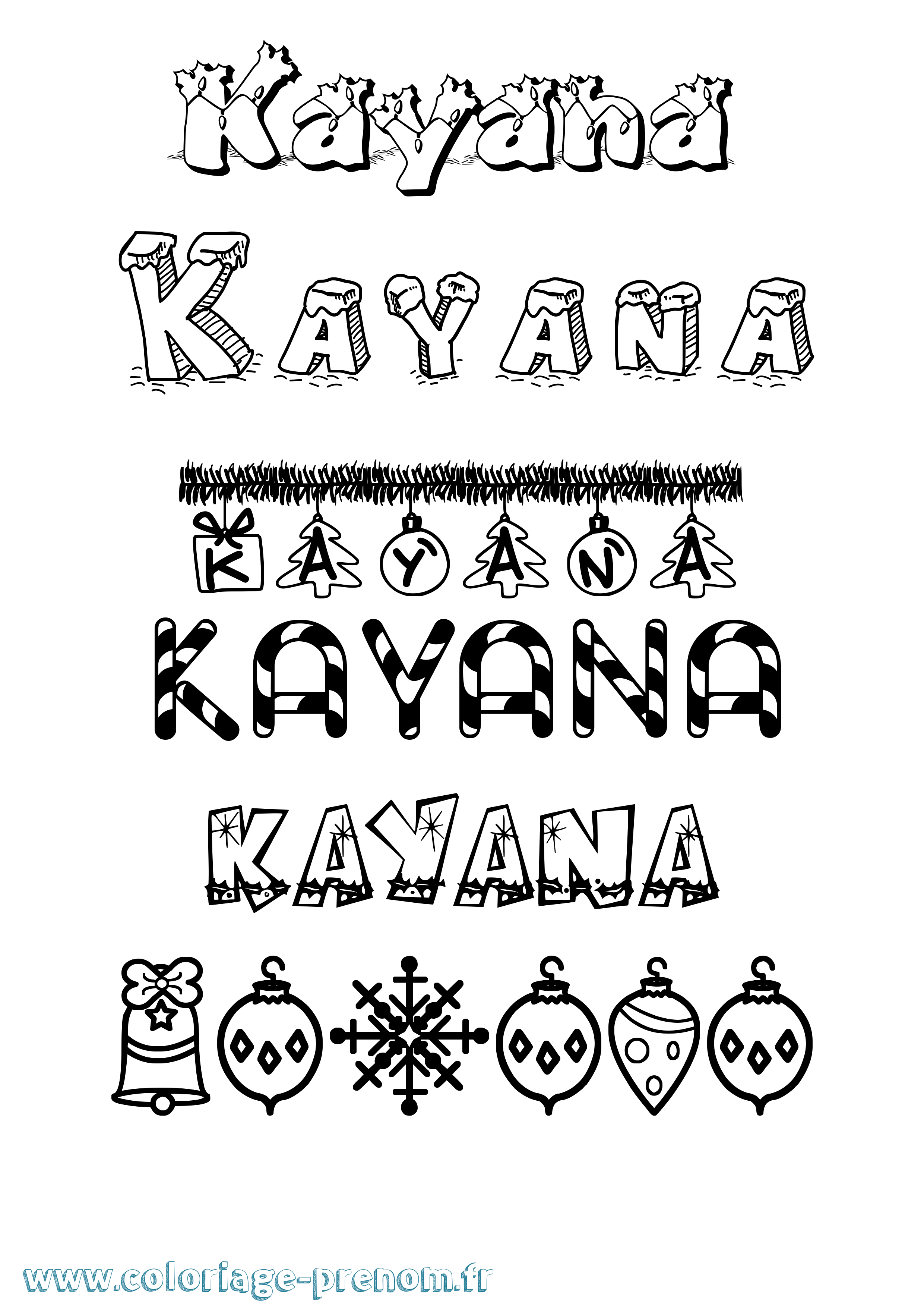 Coloriage Kayana Noël Coloriage prénom Kayana Noël
