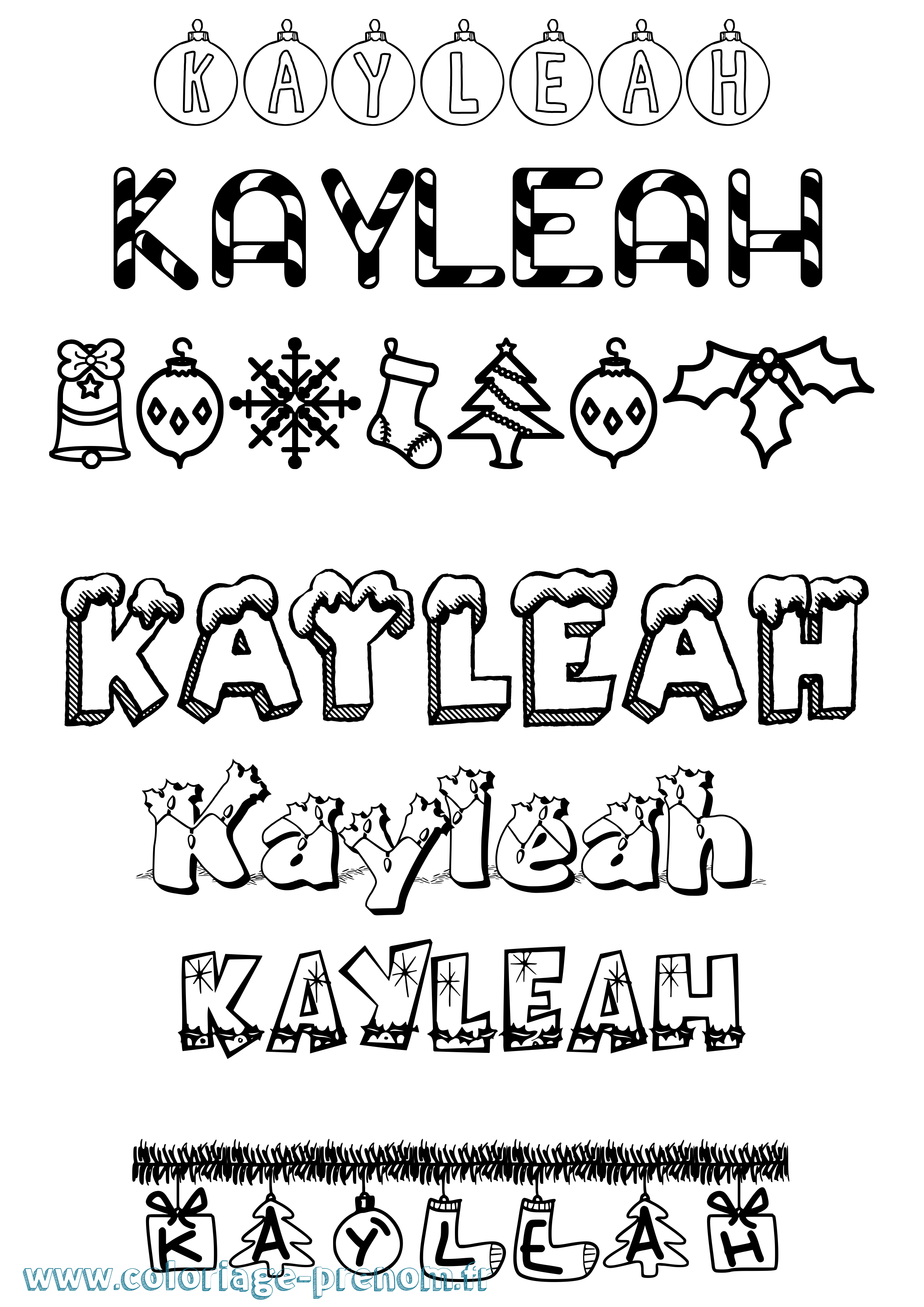 Coloriage Kayleah Noël Coloriage prénom Kayleah Noël