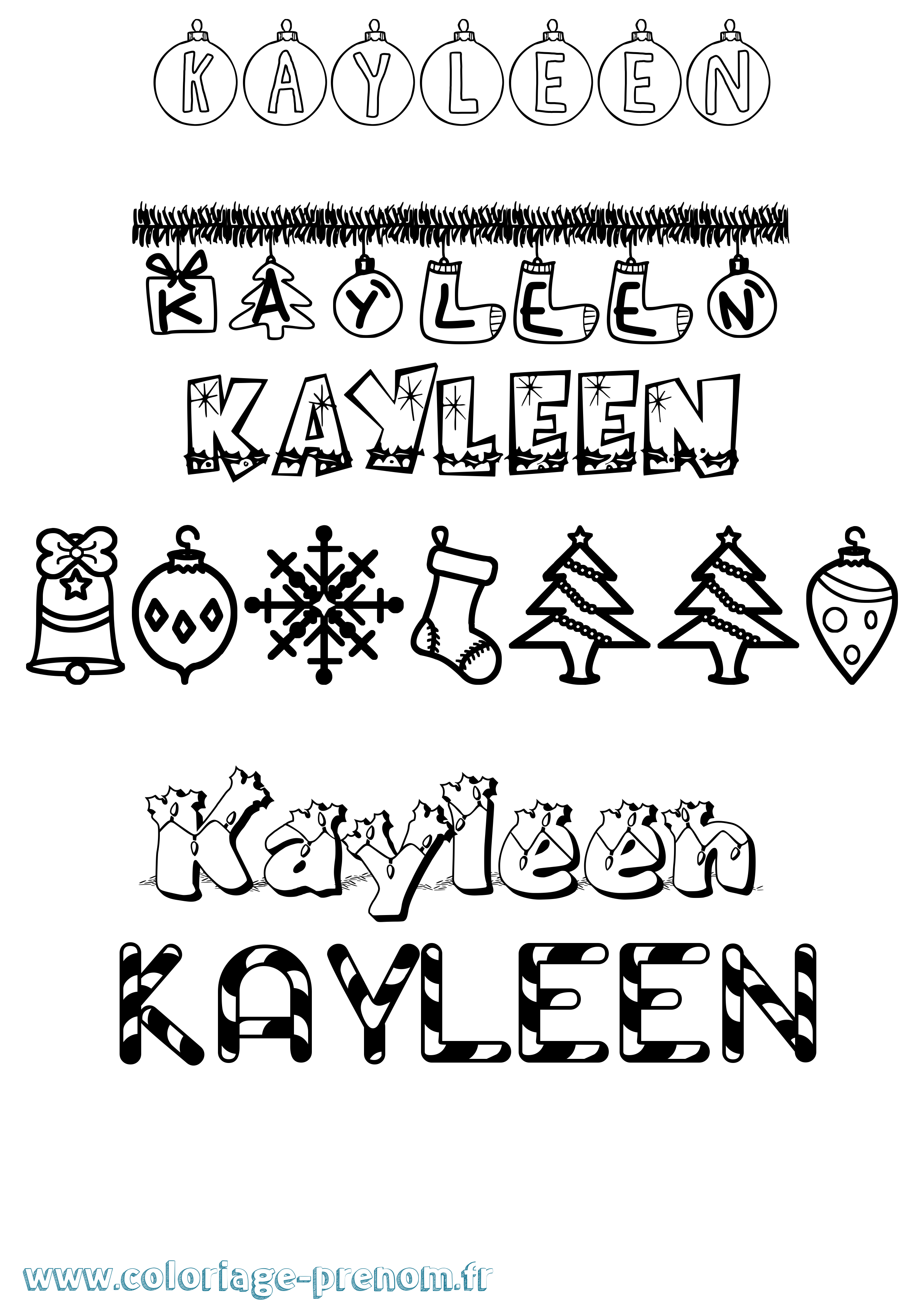 Coloriage Kayleen Noël Coloriage prénom Kayleen Noël