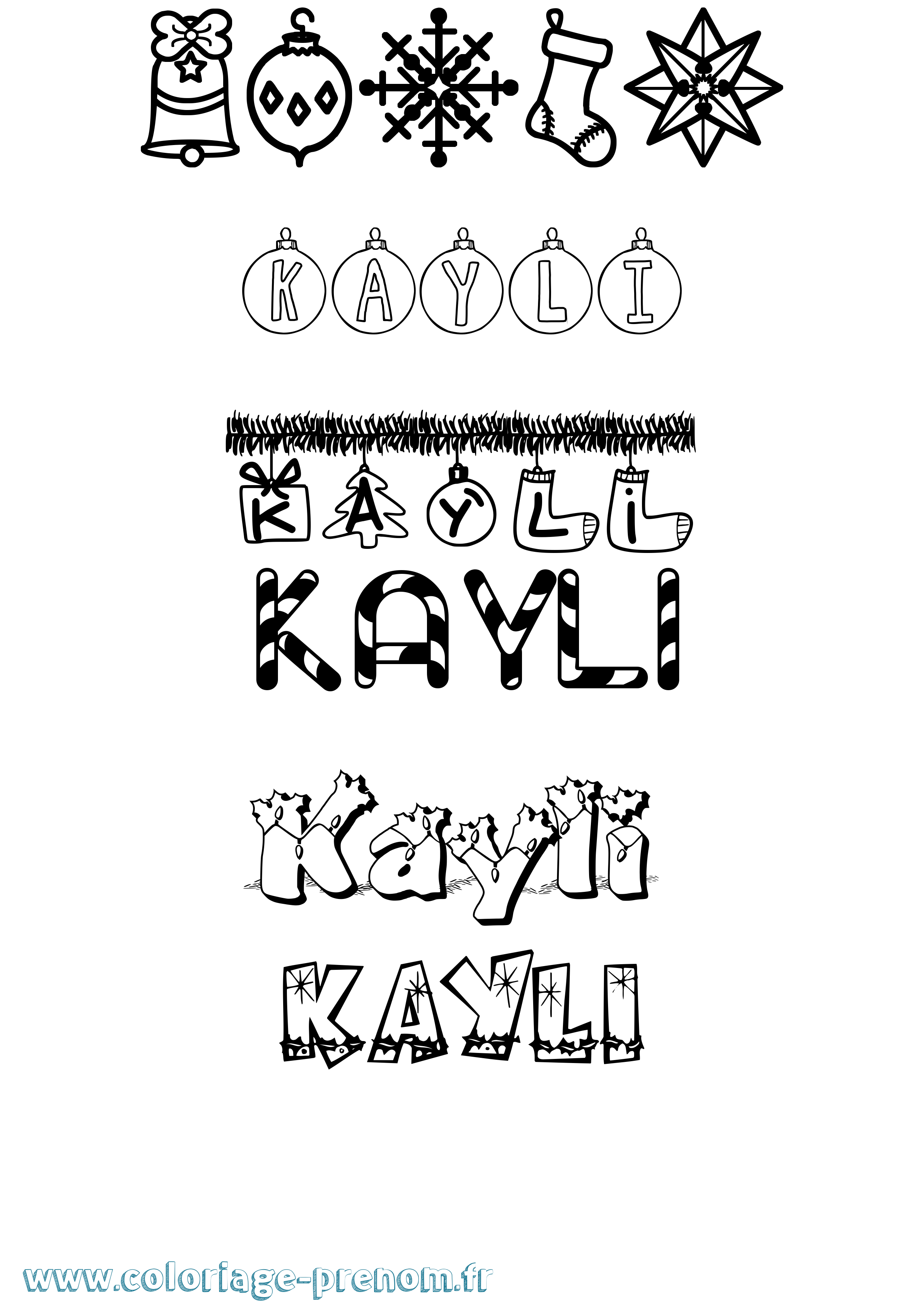 Coloriage Kayli Noël Coloriage prénom Kayli Noël