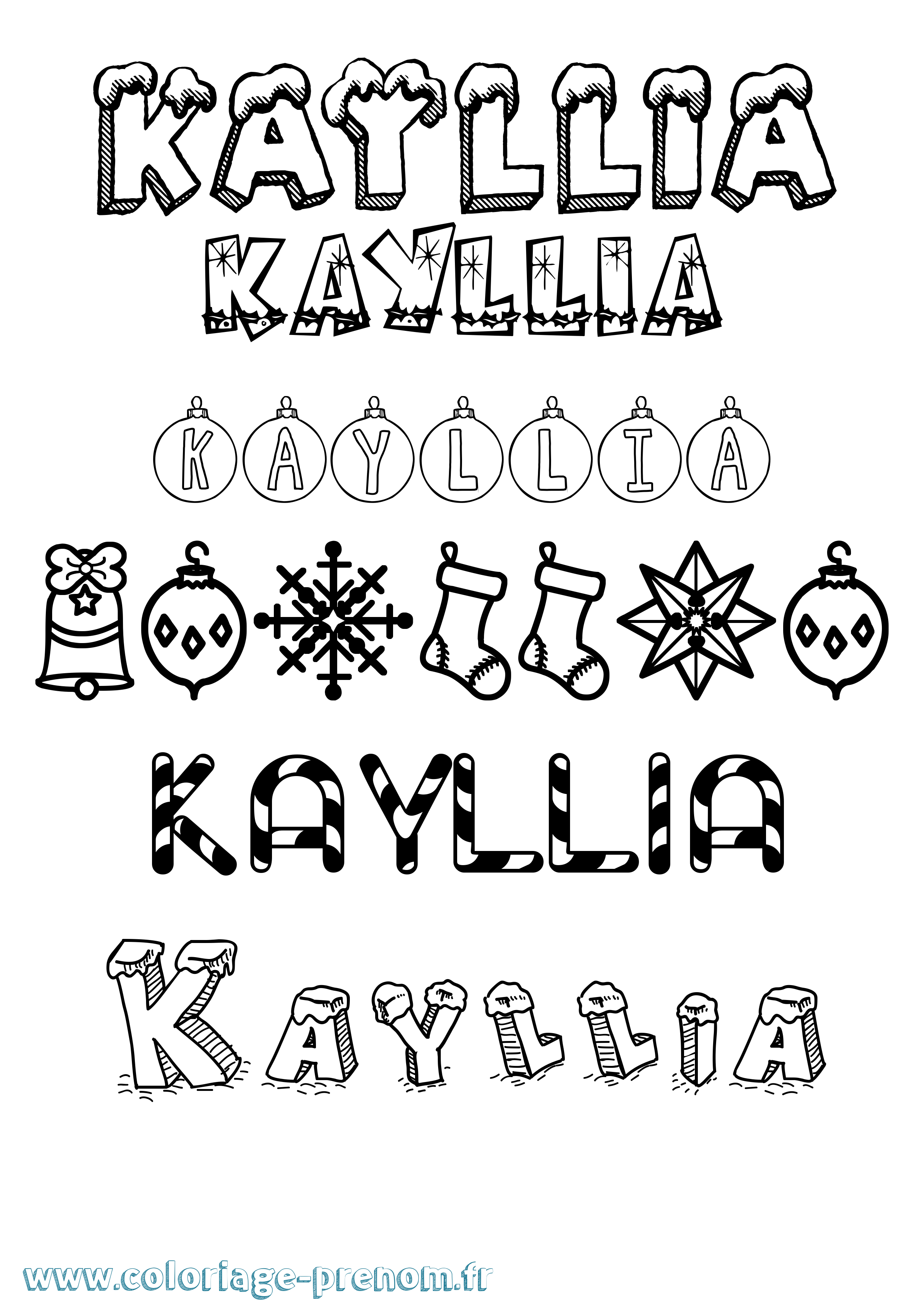 Coloriage Kayllia Noël Coloriage prénom Kayllia Noël