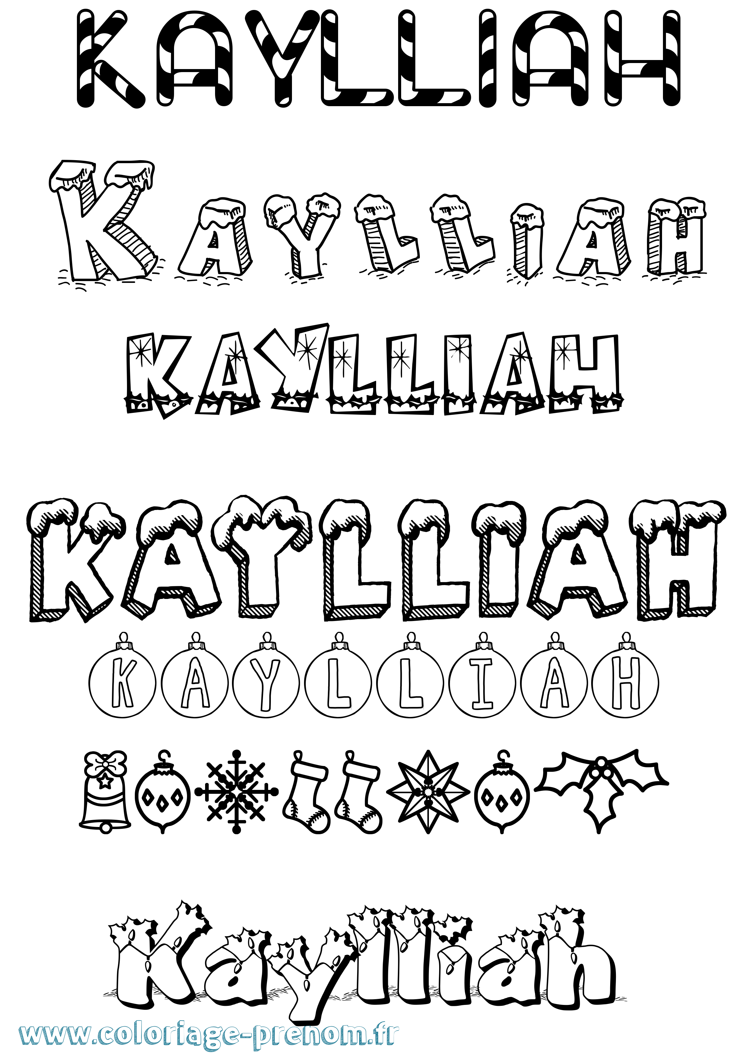 Coloriage Kaylliah Noël Coloriage prénom Kaylliah Noël