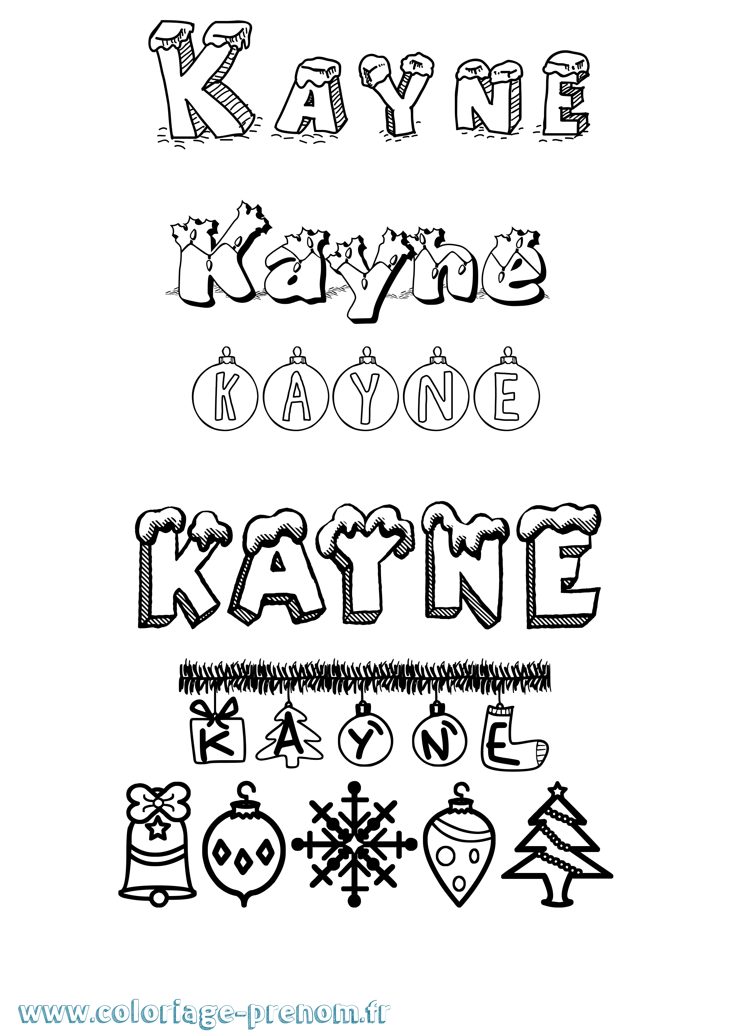 Coloriage Kayne Noël Coloriage prénom Kayne Noël