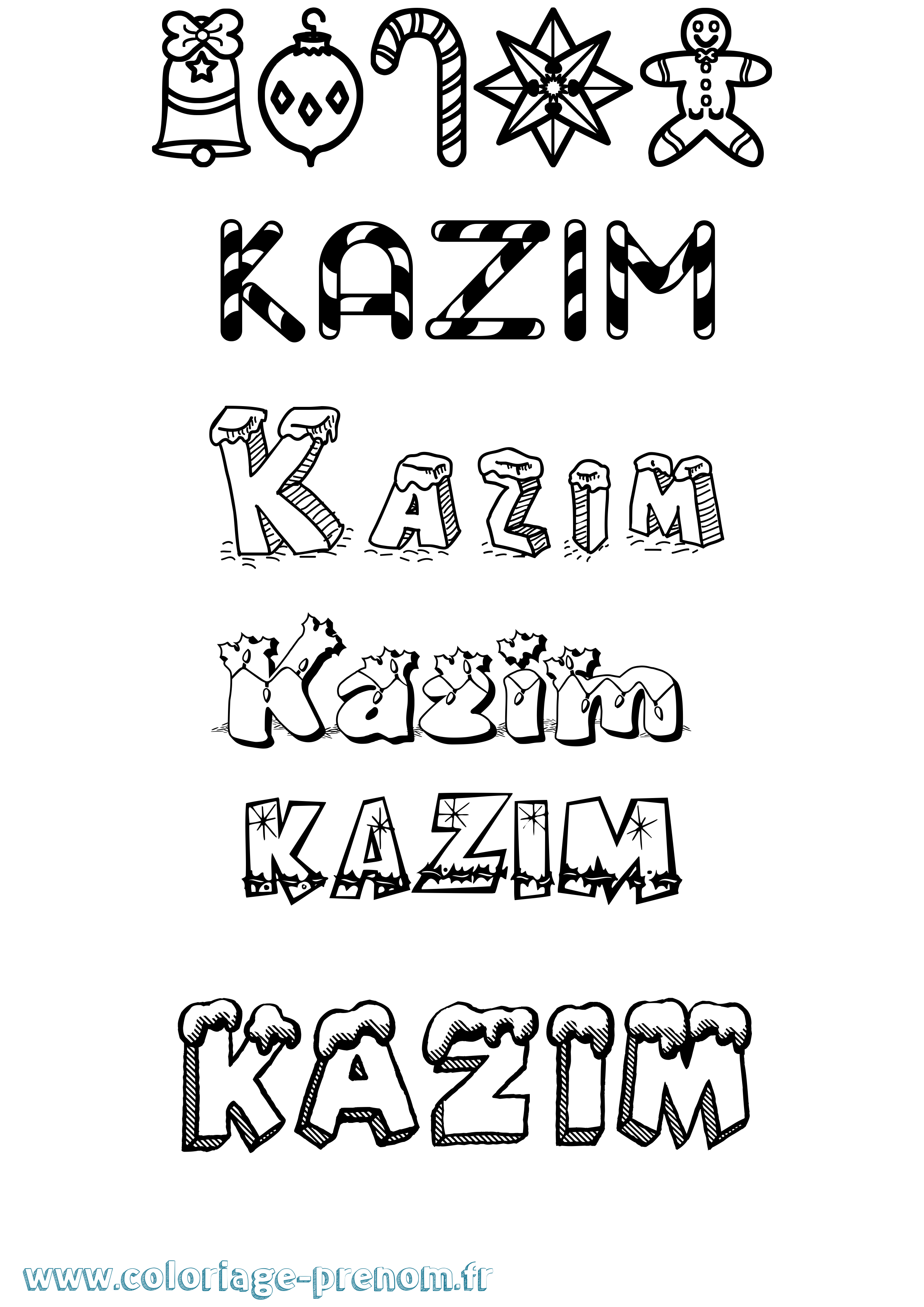 Coloriage Kazim Noël Coloriage prénom Kazim Noël