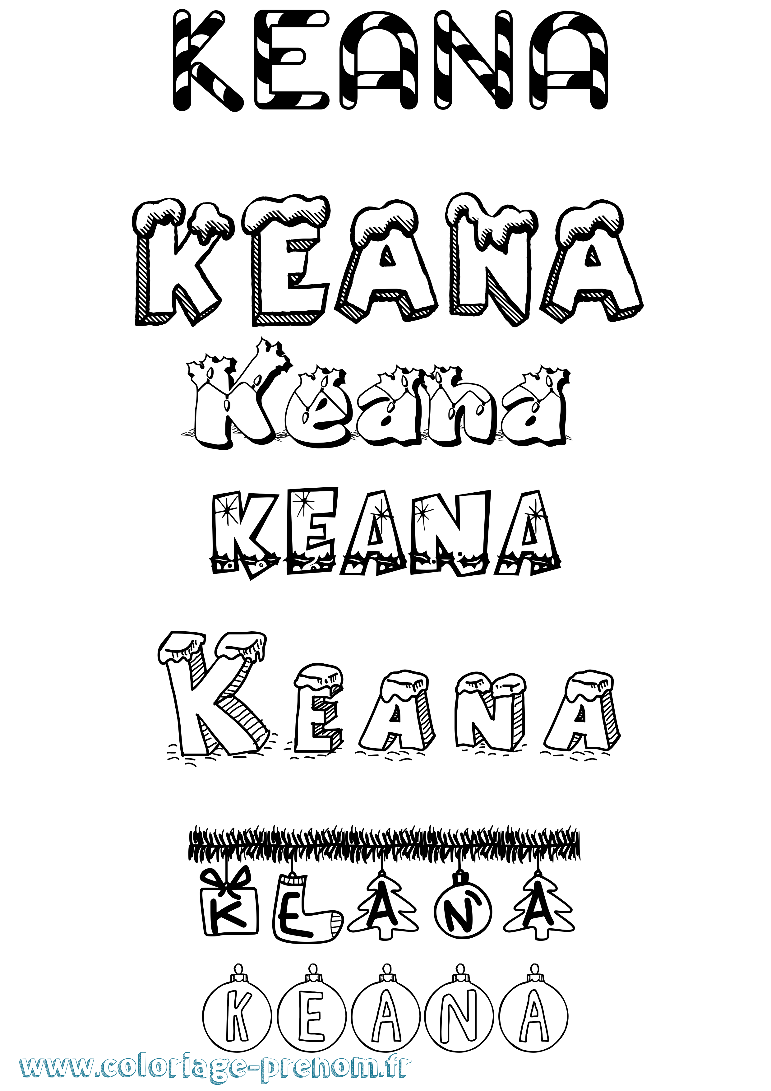 Coloriage Keana Noël Coloriage prénom Keana Noël