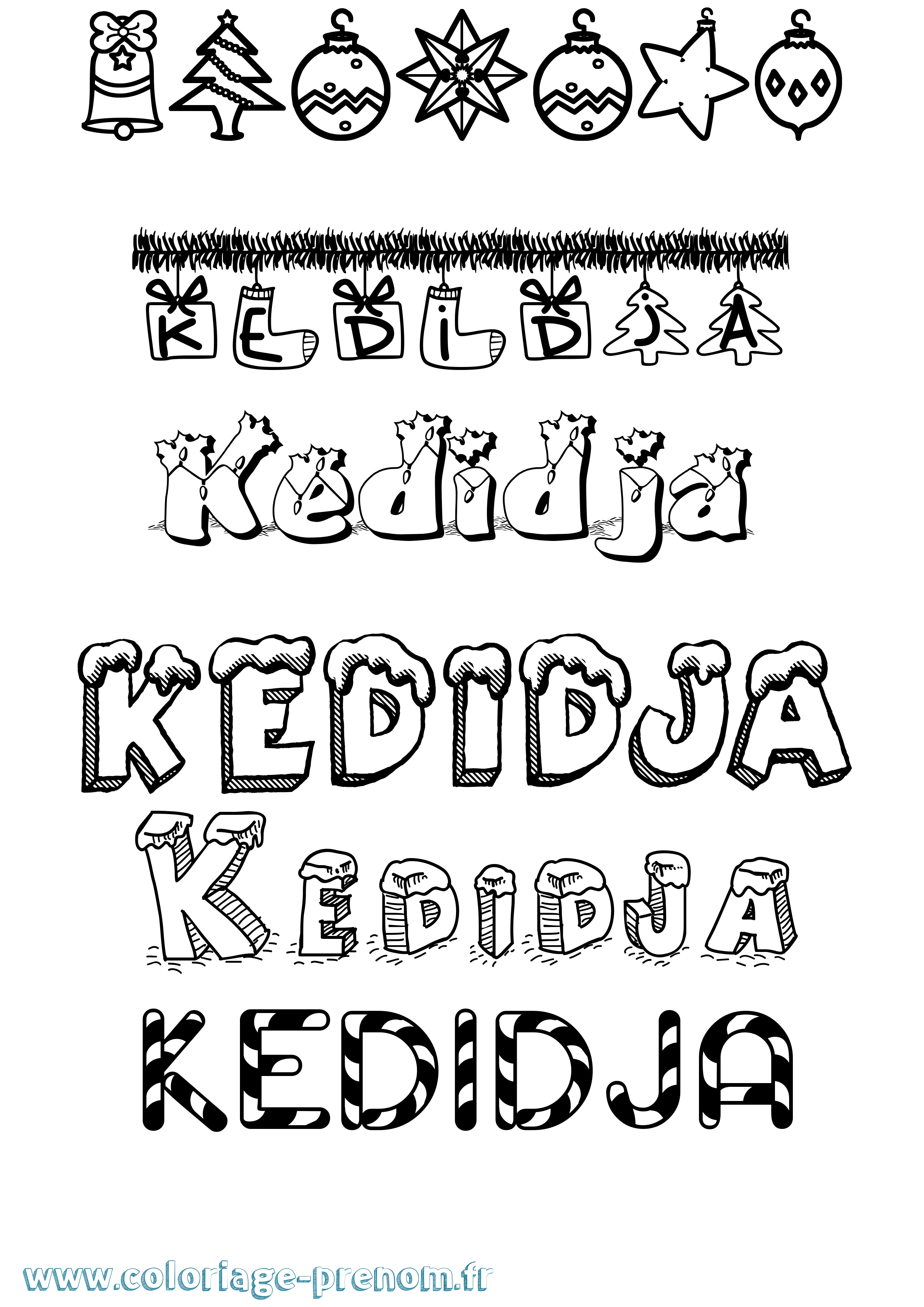 Coloriage Kedidja Noël Coloriage prénom Kedidja Noël