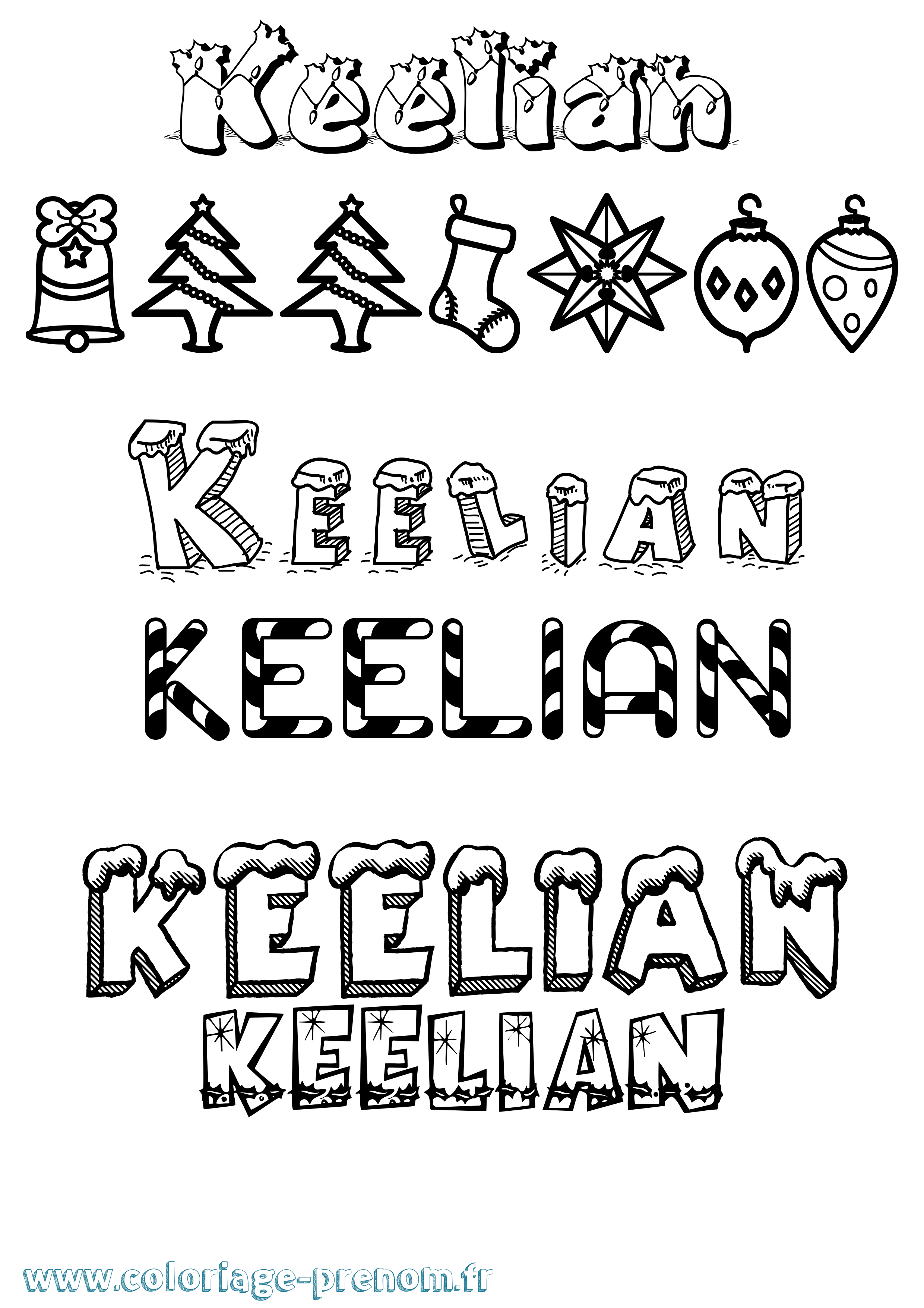 Coloriage Keelian Noël Coloriage prénom Keelian Noël