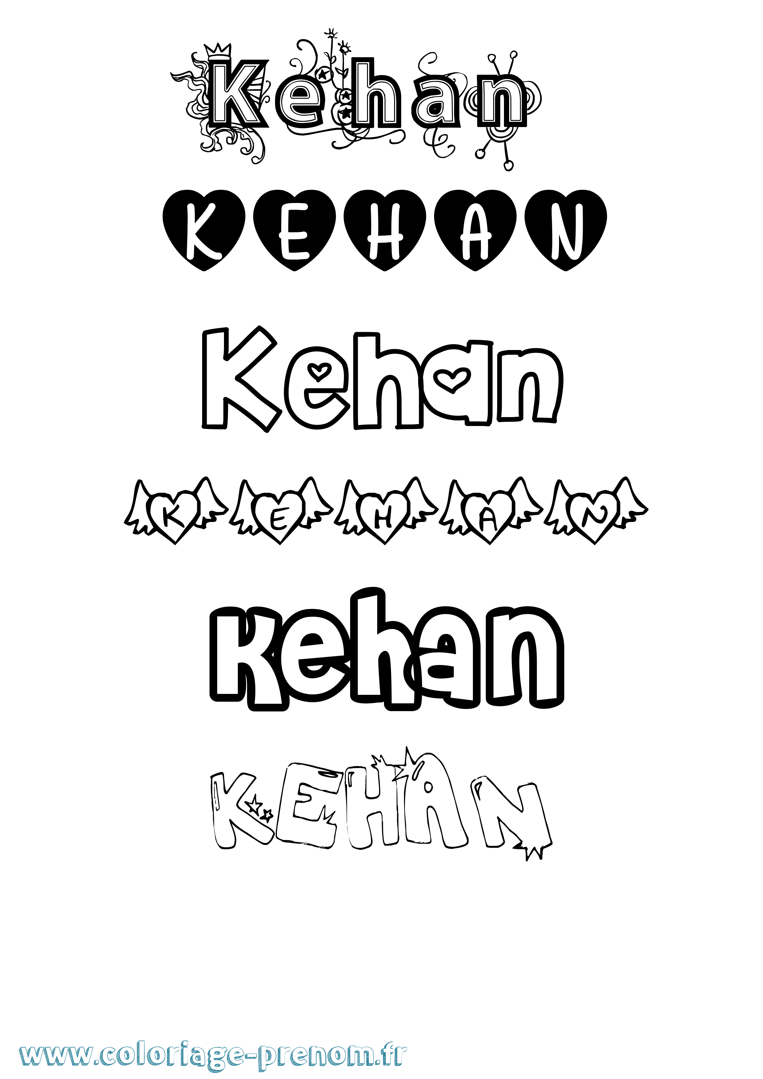 Coloriage Kehan Girly Coloriage prénom Kehan Girly