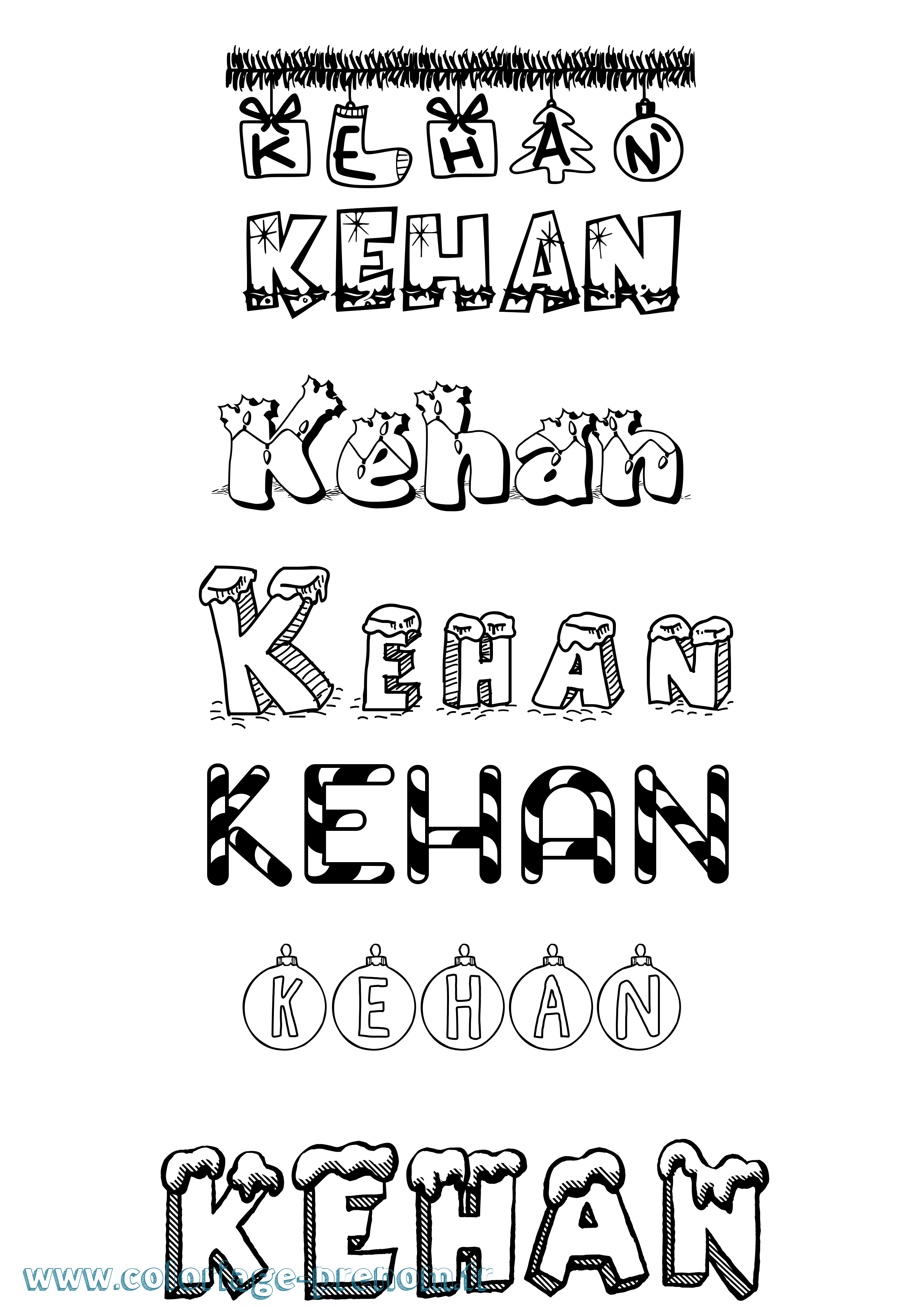 Coloriage Kehan Noël Coloriage prénom Kehan Noël