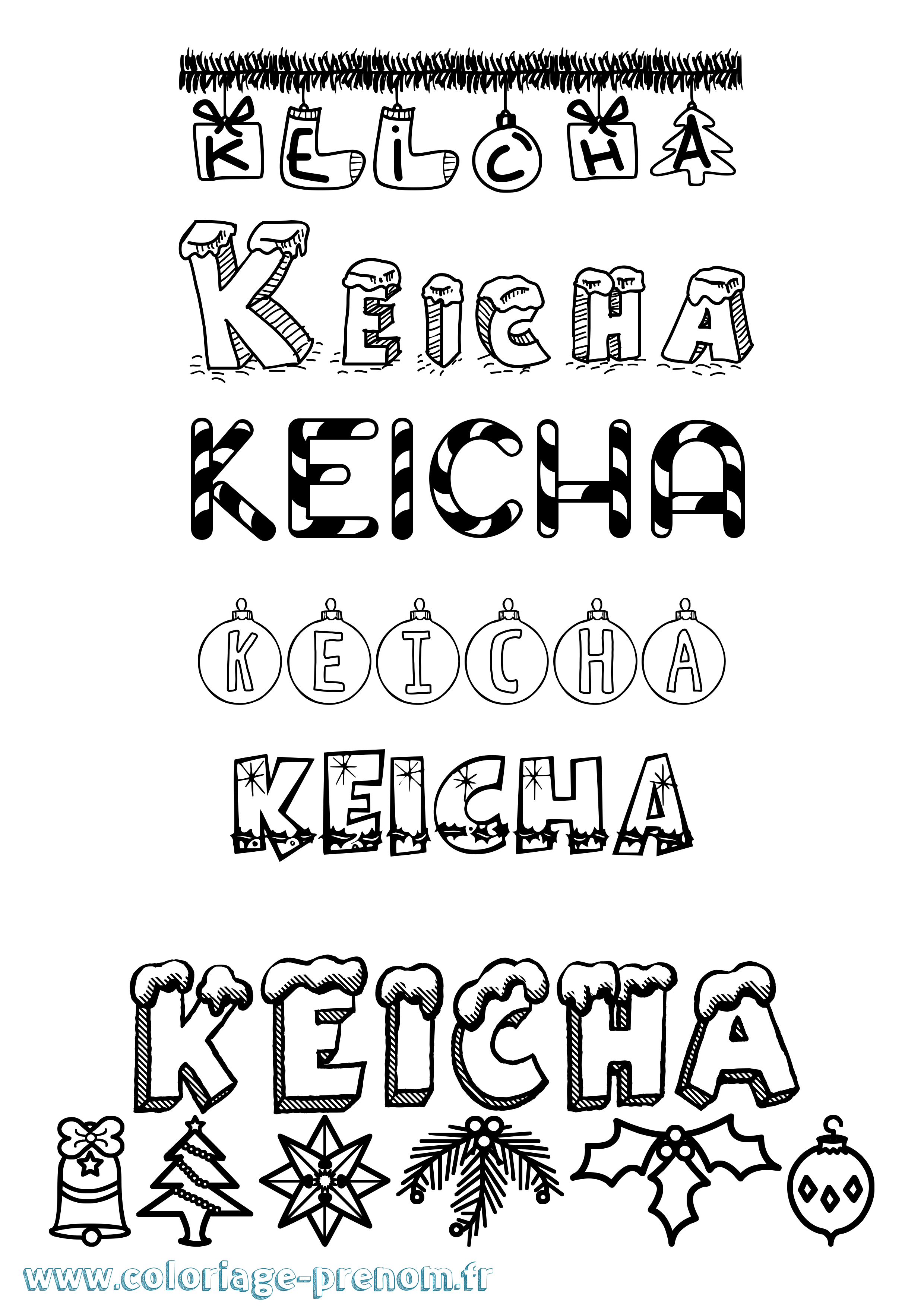 Coloriage Keicha Noël Coloriage prénom Keicha Noël