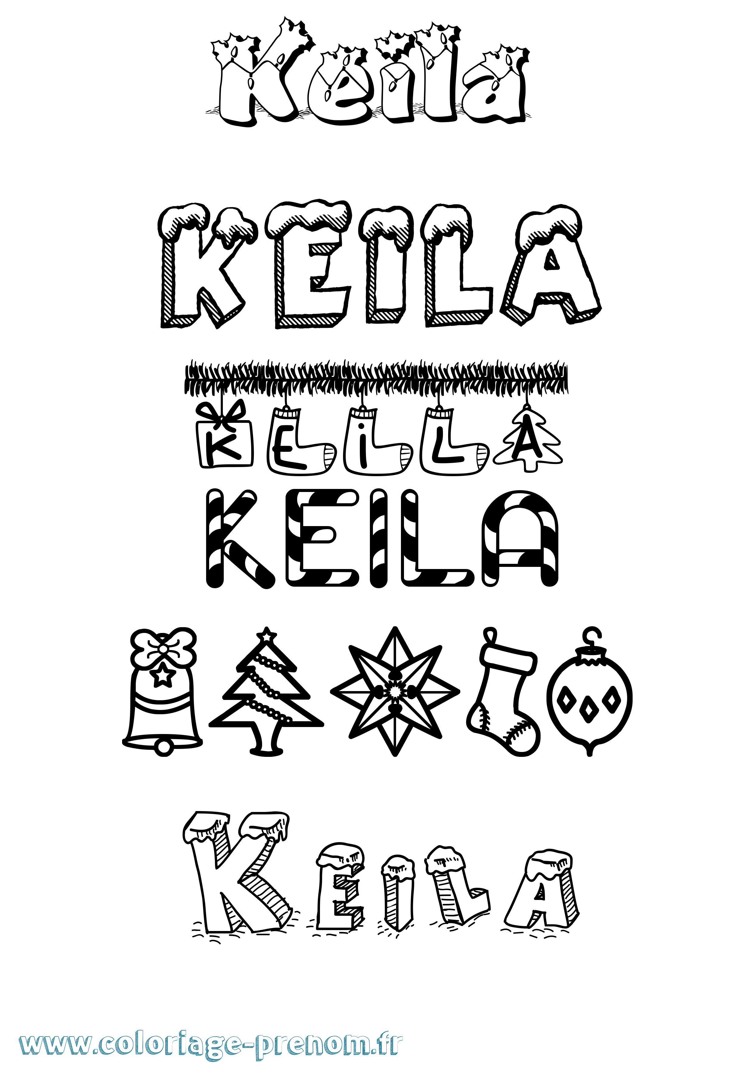 Coloriage Keila Noël Coloriage prénom Keila Noël