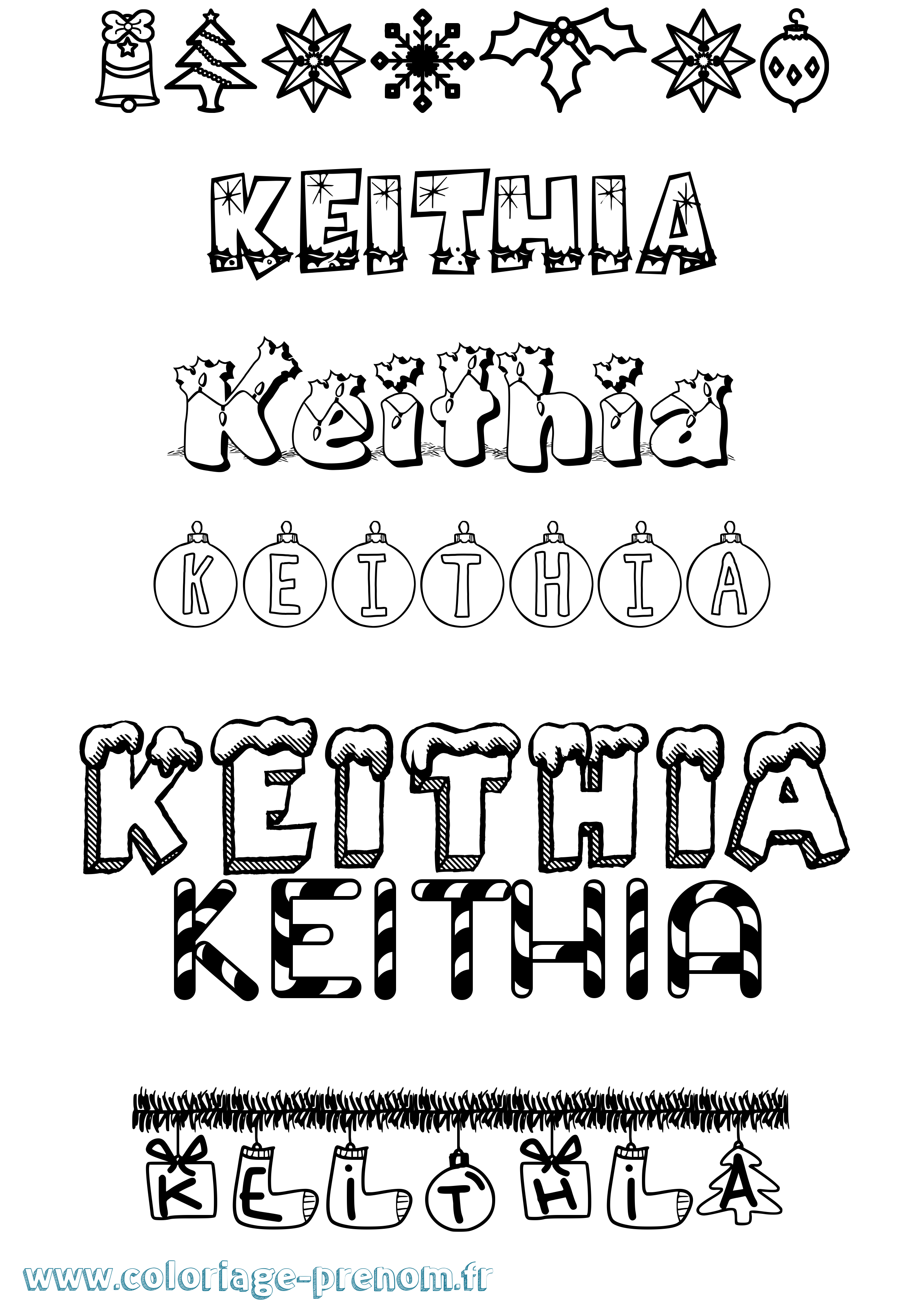 Coloriage Keithia Noël Coloriage prénom Keithia Noël