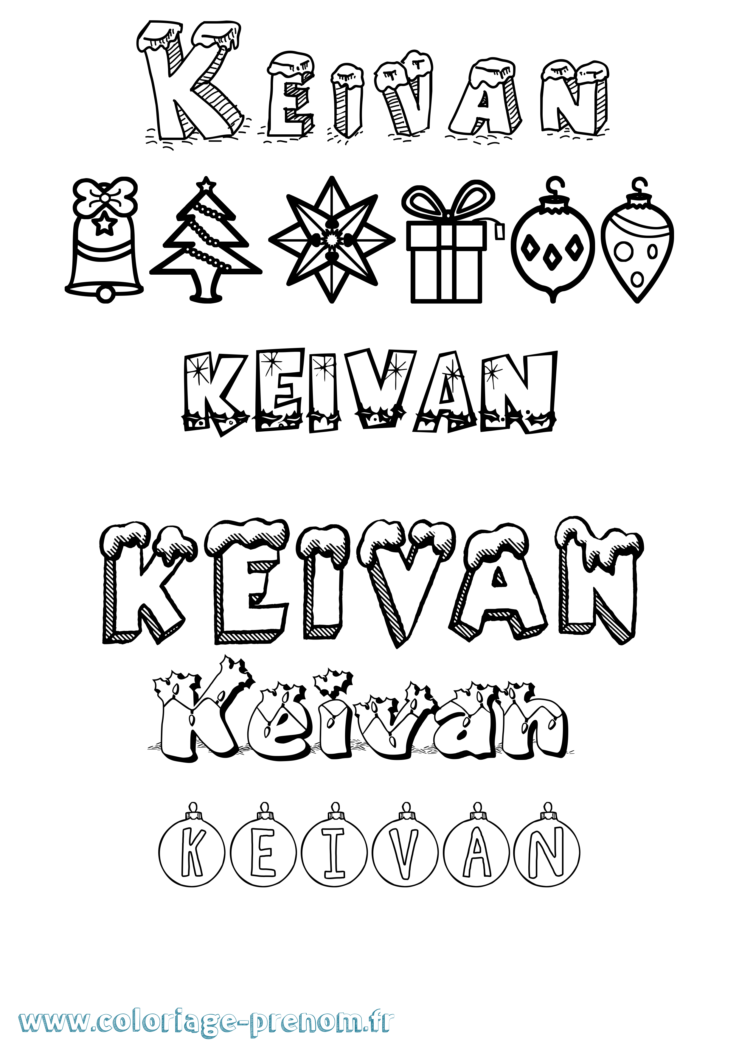 Coloriage Keivan Noël Coloriage prénom Keivan Noël