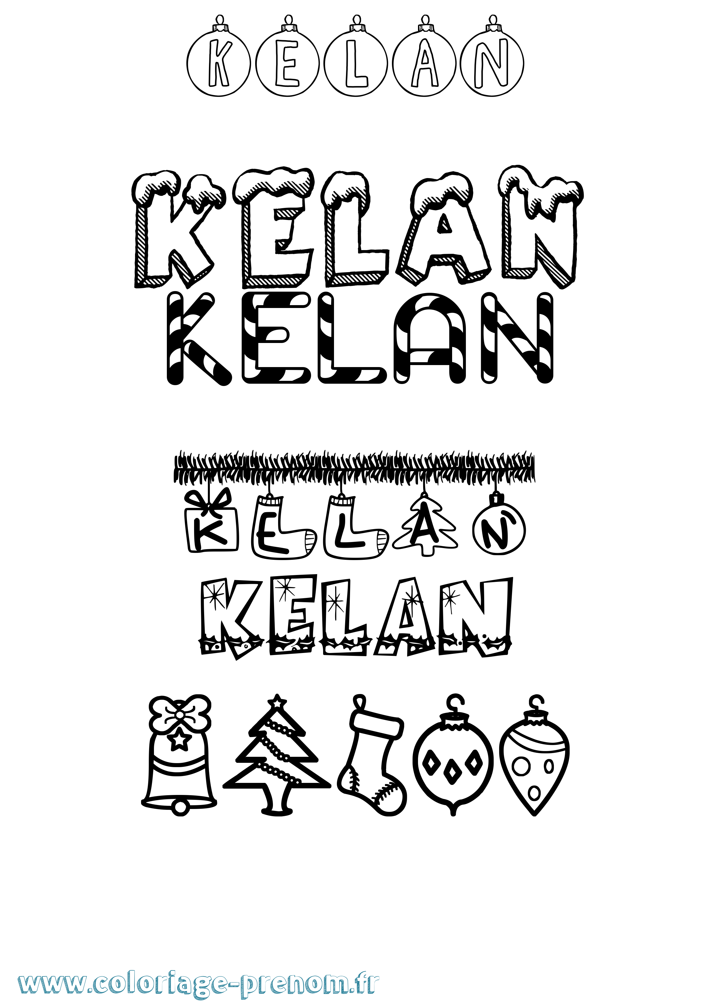 Coloriage Kelan Noël Coloriage prénom Kelan Noël
