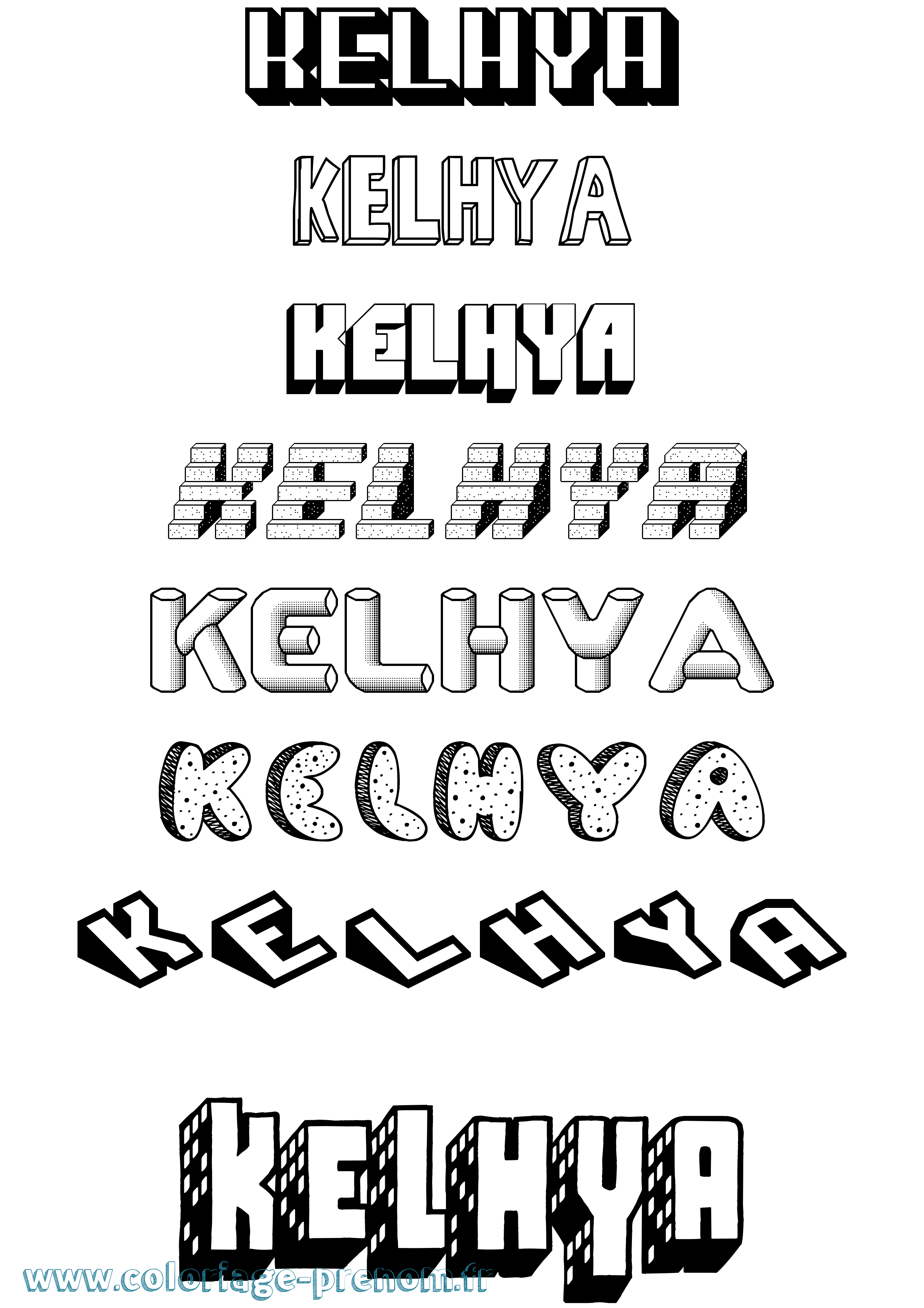 Coloriage Kelhya Effet 3D Coloriage prénom Kelhya Effet 3D